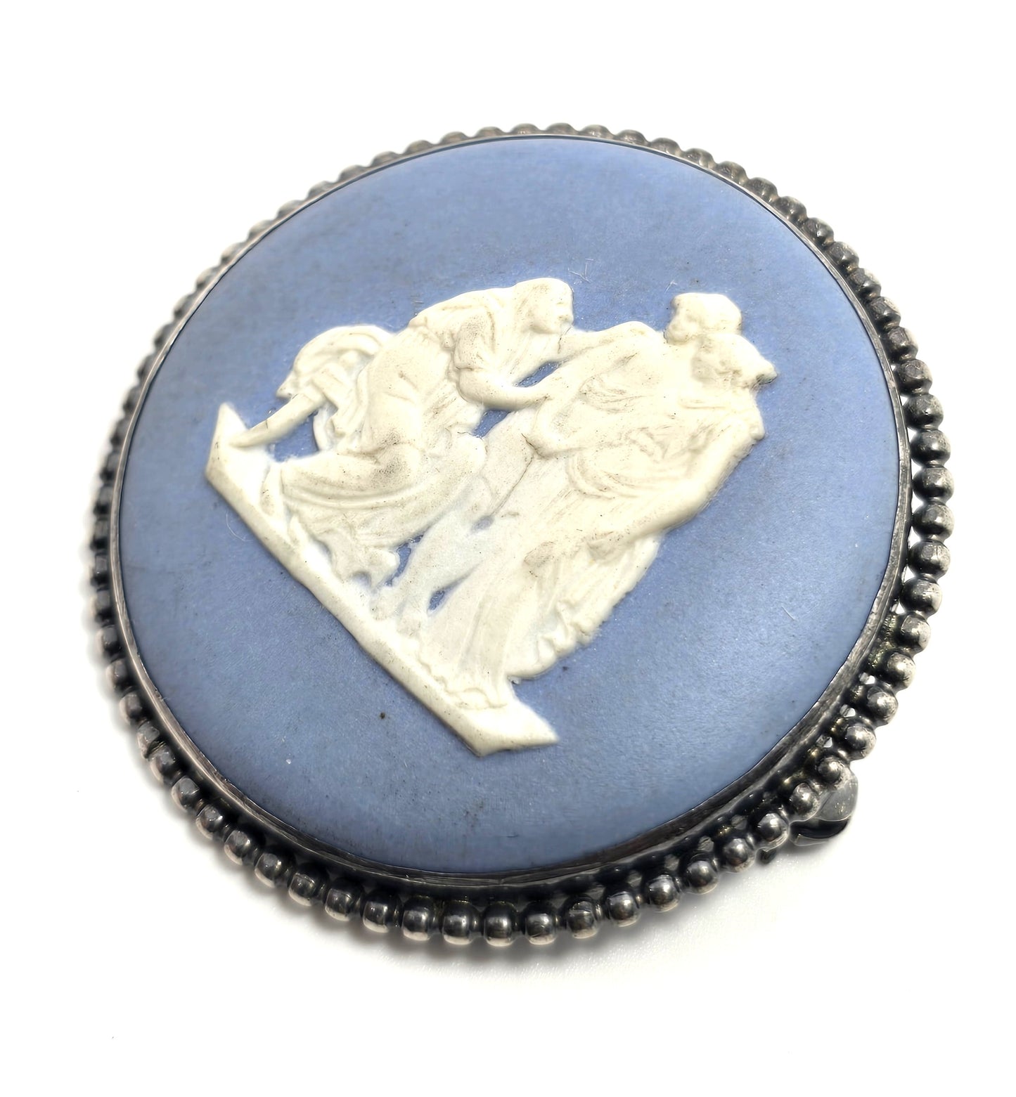 Blue Wedgewood Jasperware cameo vintage sterling silver 1958 Large Brooch