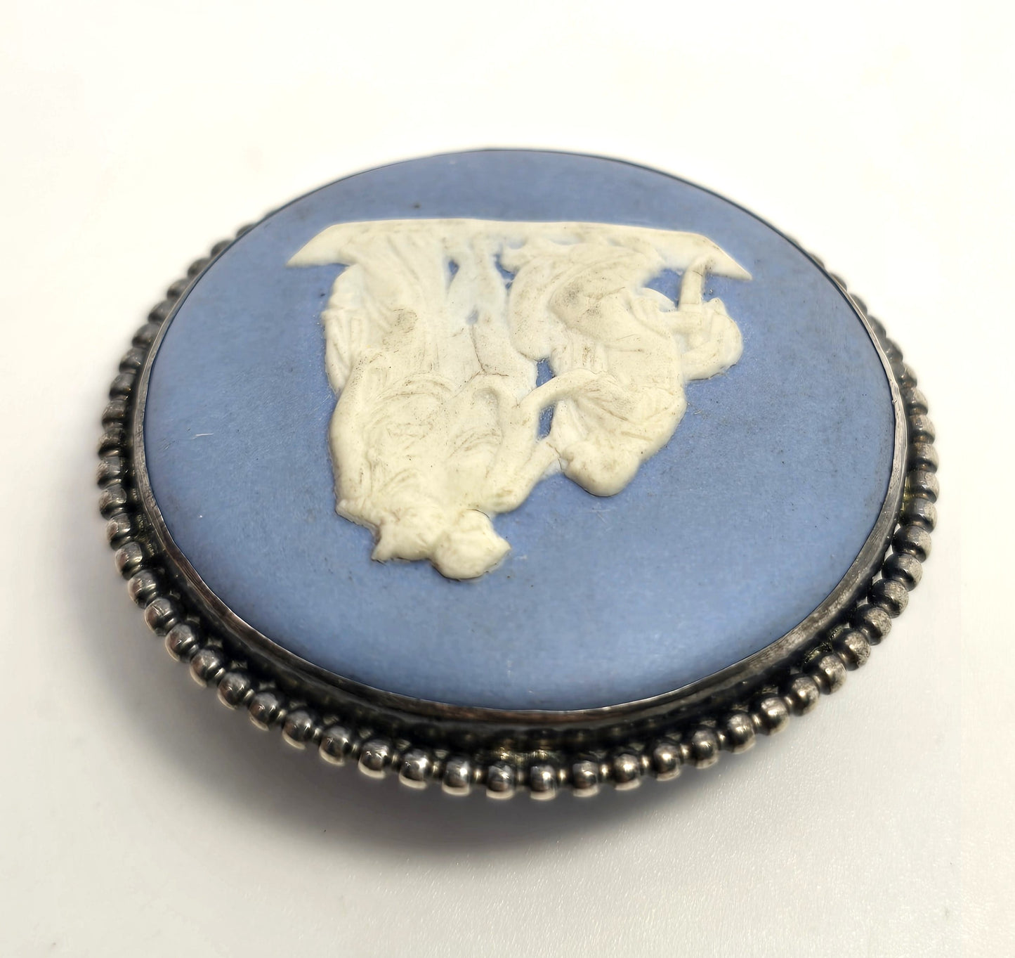 Blue Wedgewood Jasperware cameo vintage sterling silver 1958 Large Brooch