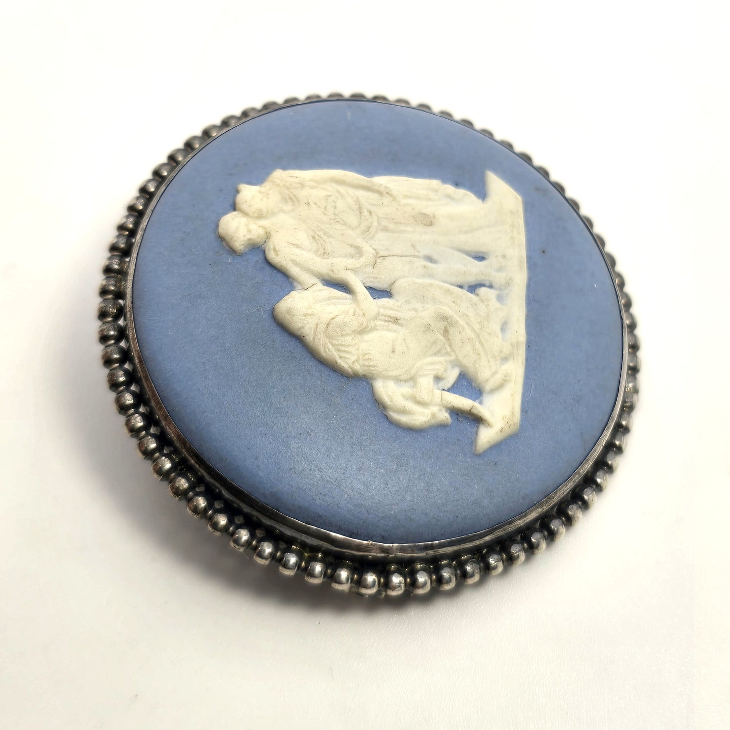 Blue Wedgewood Jasperware cameo vintage sterling silver 1958 Large Brooch