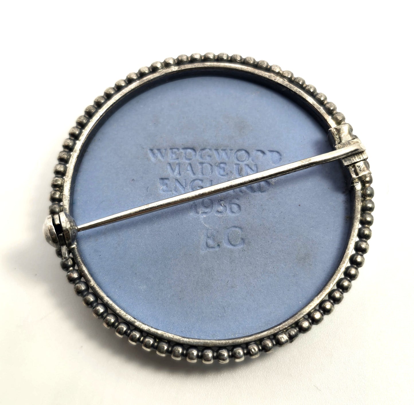 Blue Wedgewood Jasperware cameo vintage sterling silver 1958 Large Brooch