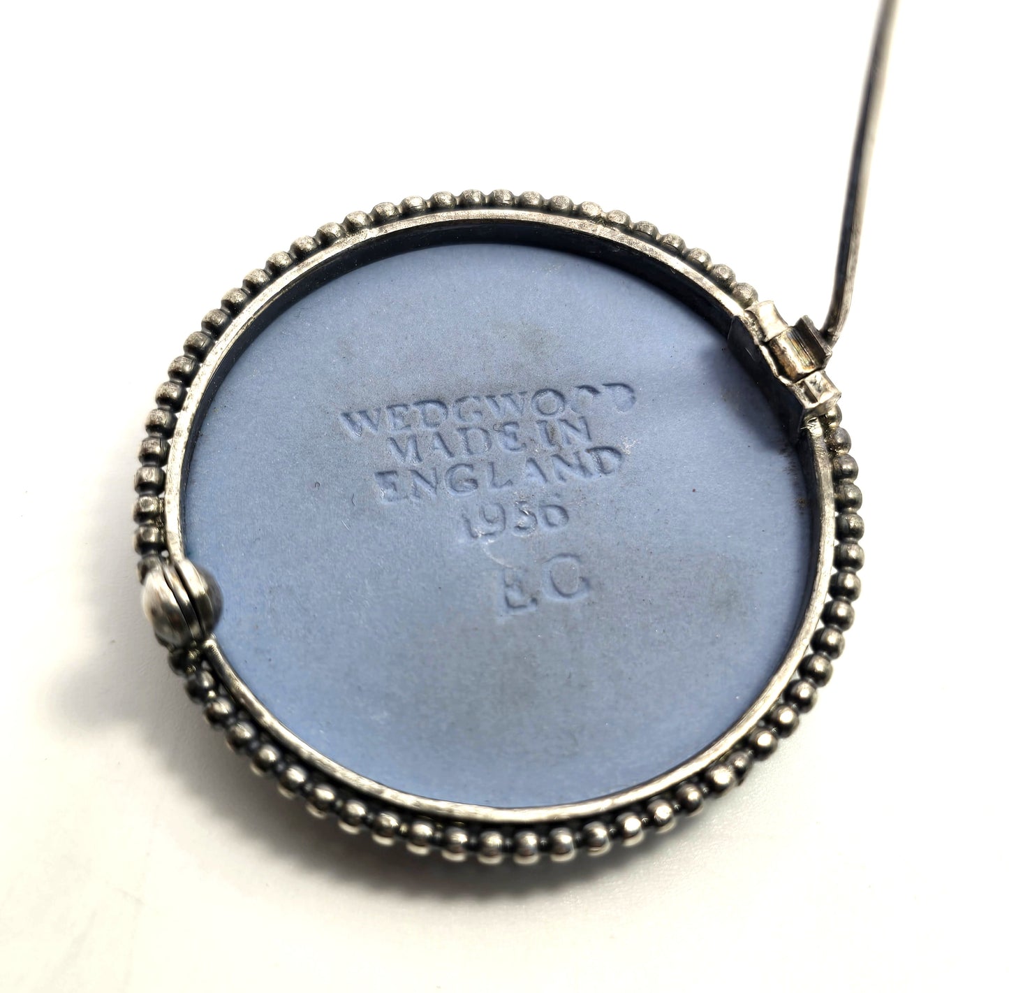 Blue Wedgewood Jasperware cameo vintage sterling silver 1958 Large Brooch