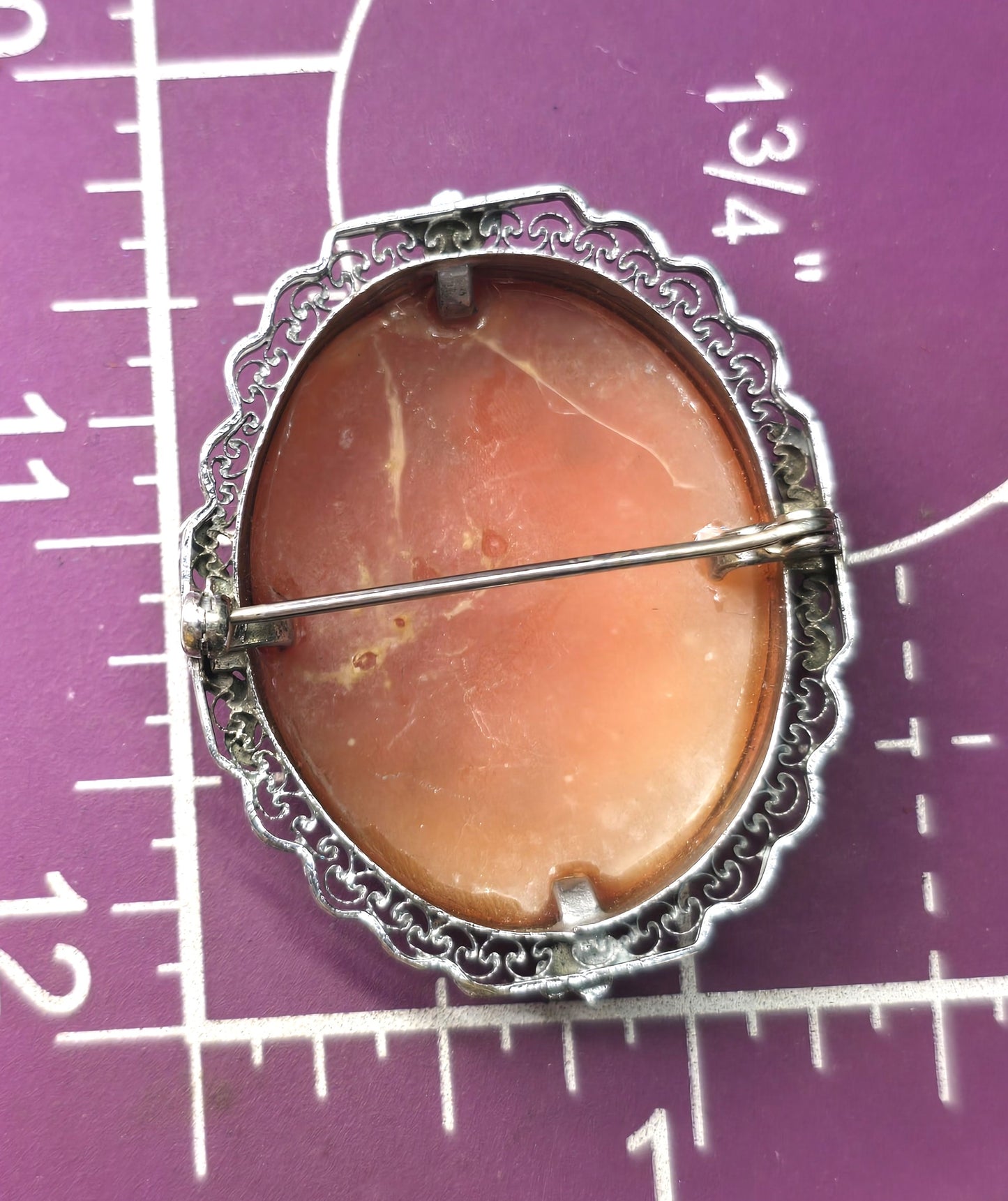 Three Graces vintage carved shell rhodium plated mid century cameo brooch