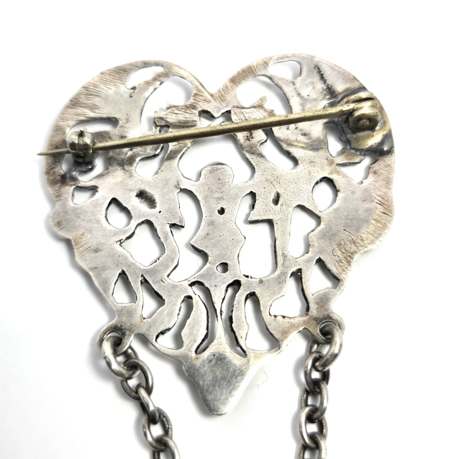 CS FS London Victorian antique Cherub gryphon moss agate chatelain Sterling Silver Brooch