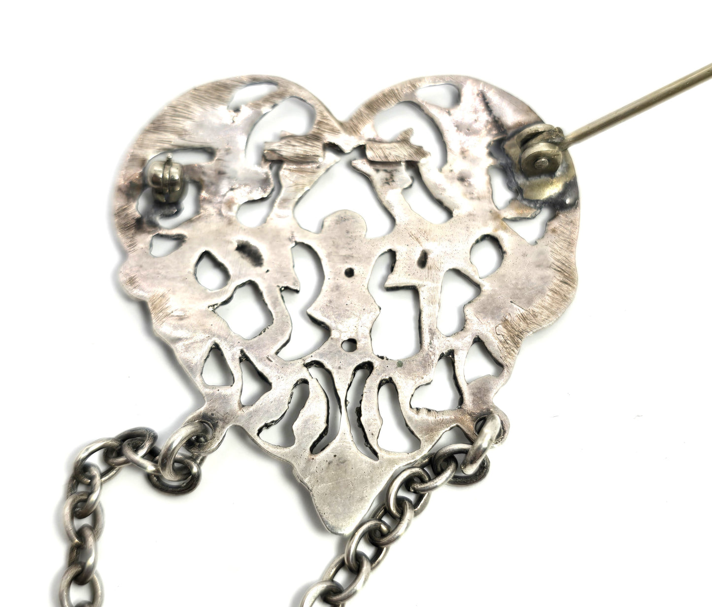 CS FS London Victorian antique Cherub gryphon moss agate chatelain Sterling Silver Brooch