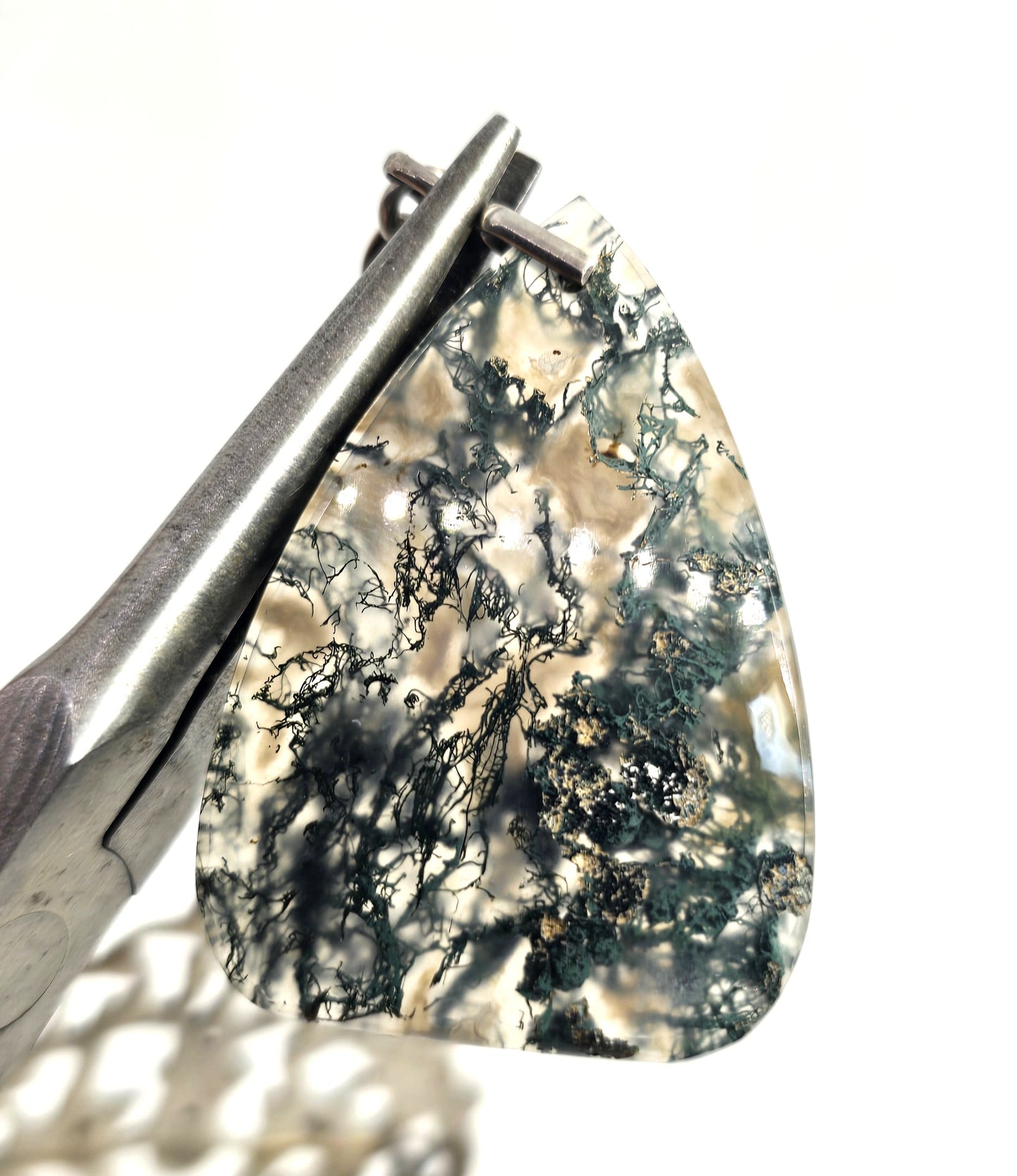 CS FS London Victorian antique Cherub gryphon moss agate chatelain Sterling Silver Brooch