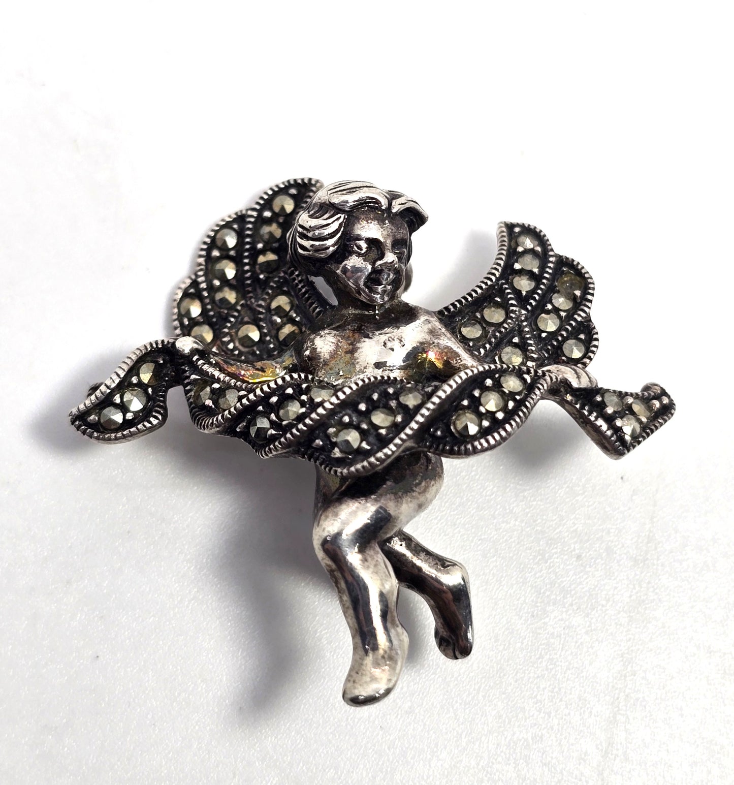 Judith Jack Cherub Cupid Putti marcasite Vintage Sterling Silver Brooch pin