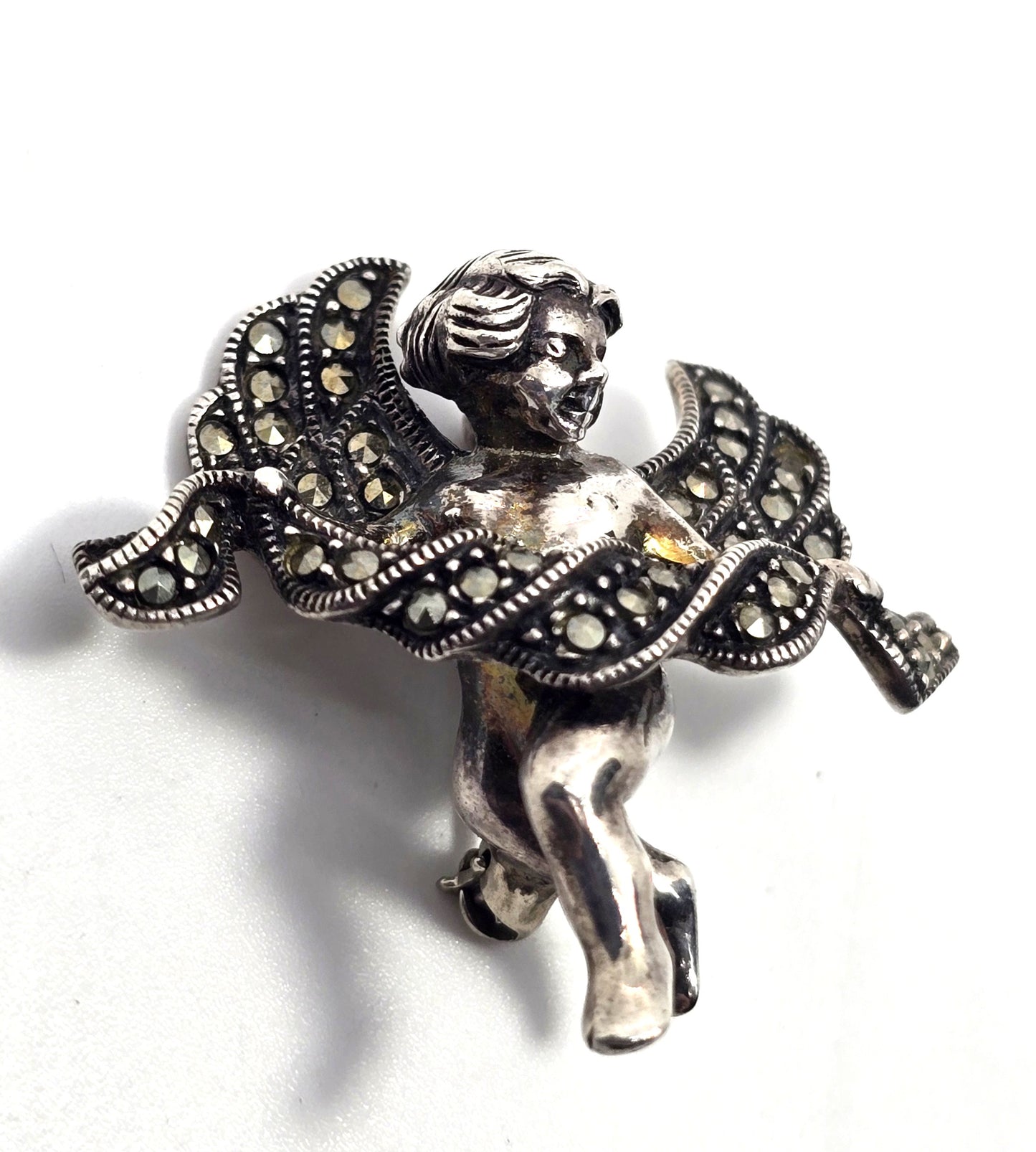 Judith Jack Cherub Cupid Putti marcasite Vintage Sterling Silver Brooch pin
