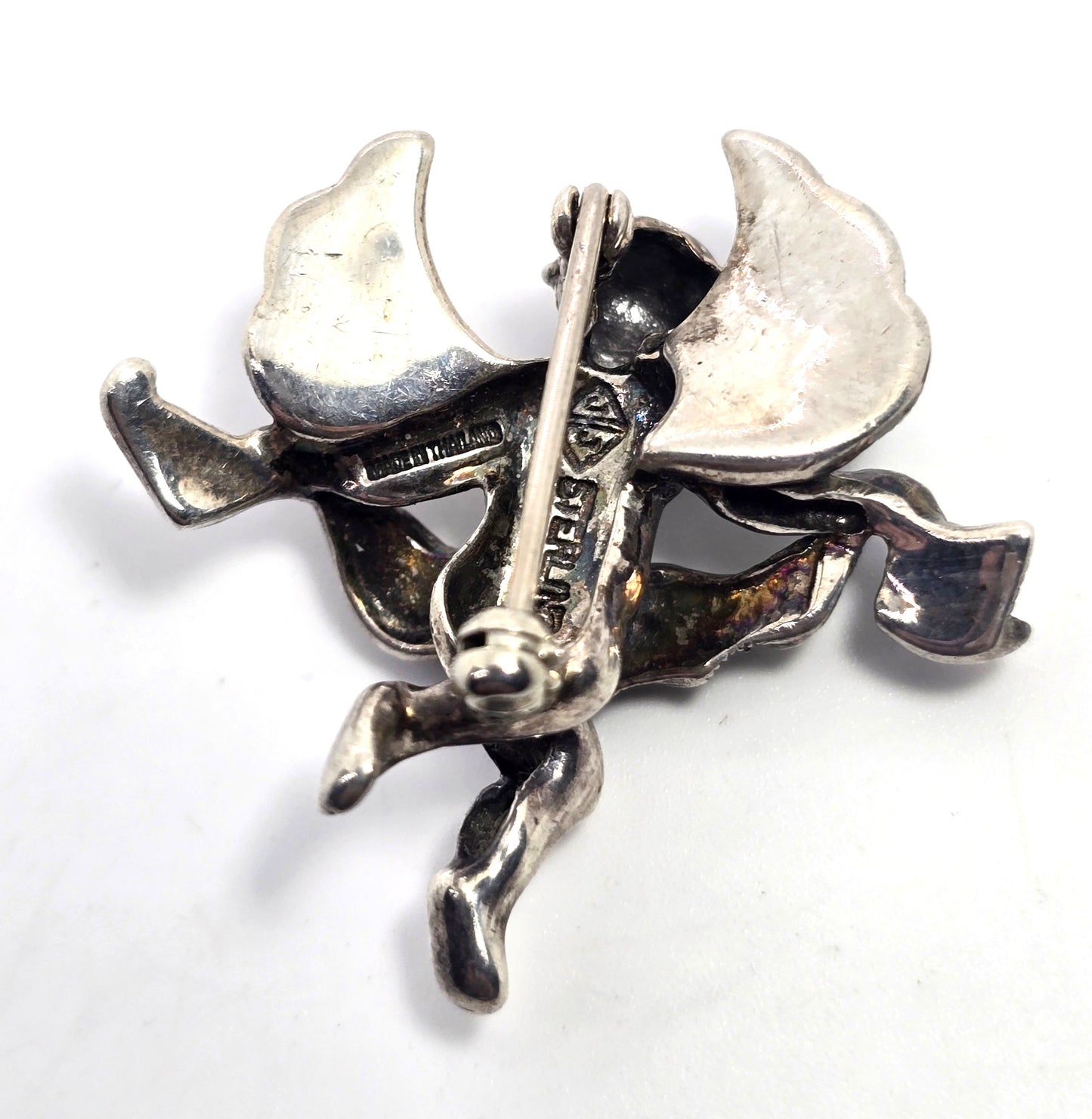 Judith Jack Cherub Cupid Putti marcasite Vintage Sterling Silver Brooch pin