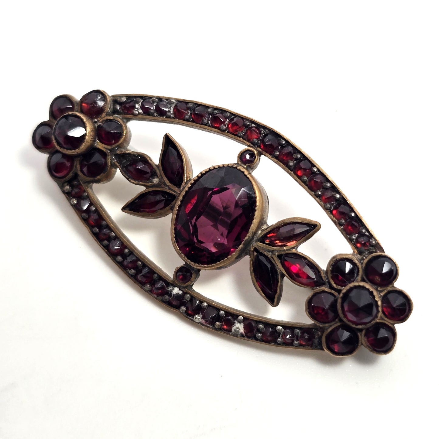 Bohemain Garnet Victorian Antique red yellow gold filled vintage flower brooch