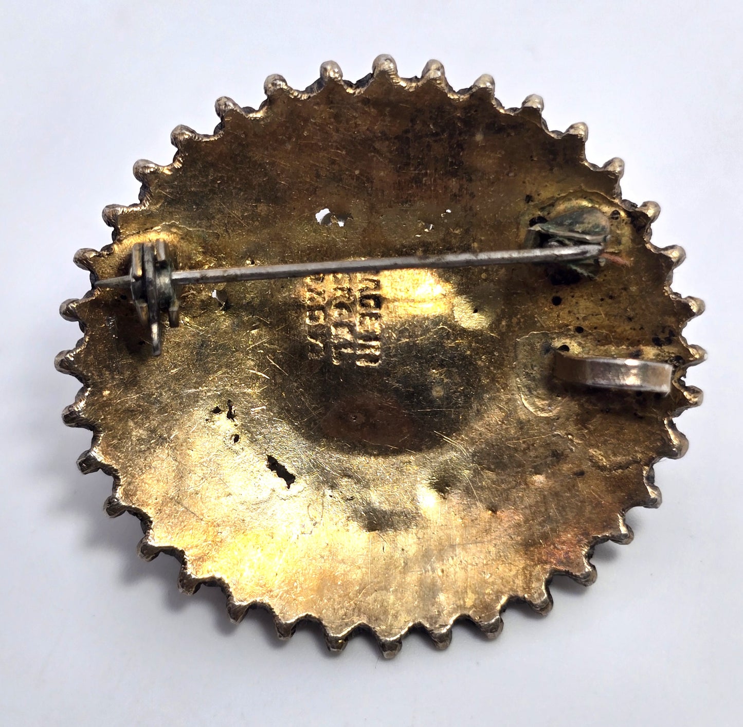 Eilat Stone white pearl Israel vintage vermeil gold over sterling silver brooch