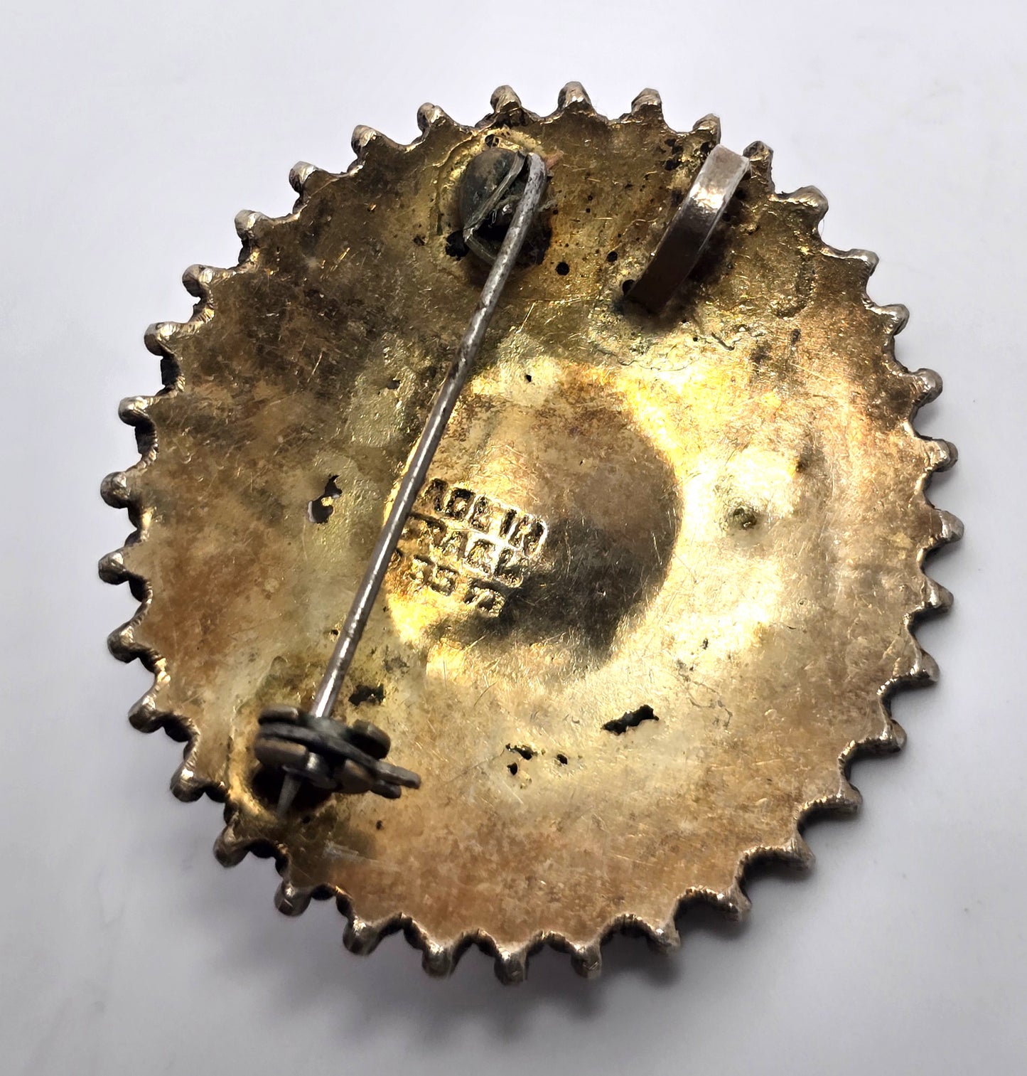 Eilat Stone white pearl Israel vintage vermeil gold over sterling silver brooch