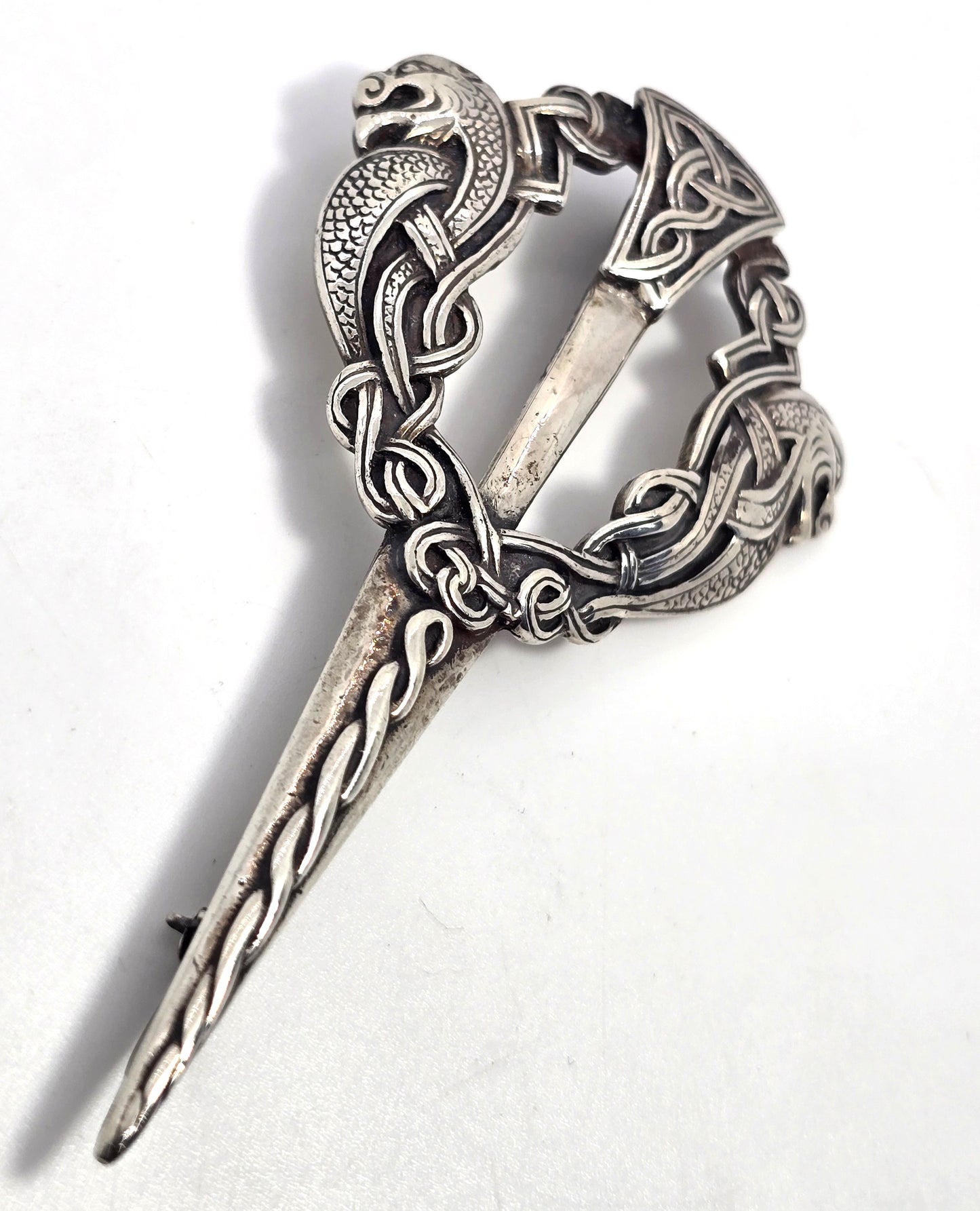 Vintage Large Scottish Nordic double gryphon HJ sterling silver kilt pin brooch