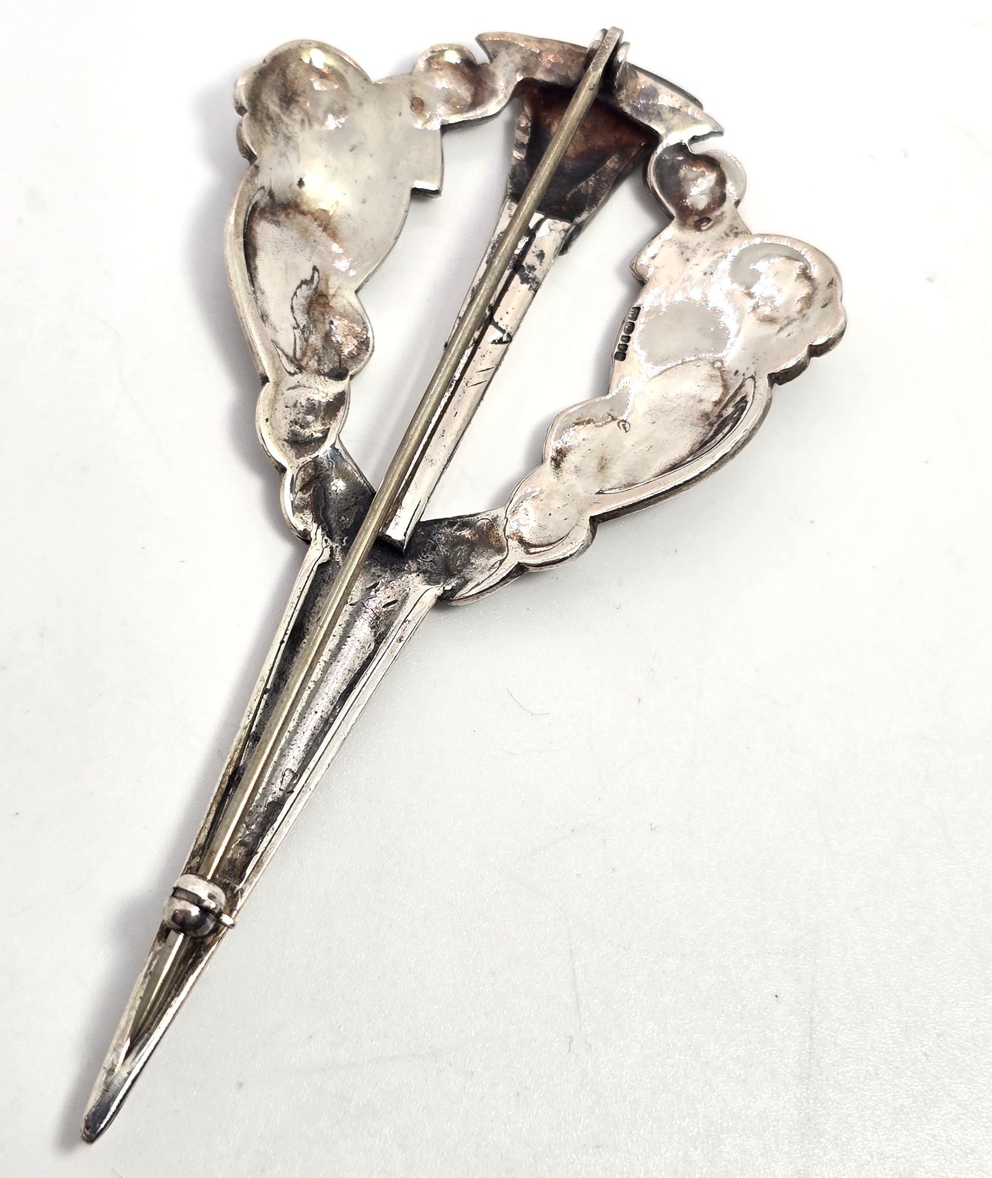 Vintage Large Scottish Nordic double gryphon HJ sterling silver kilt pin brooch