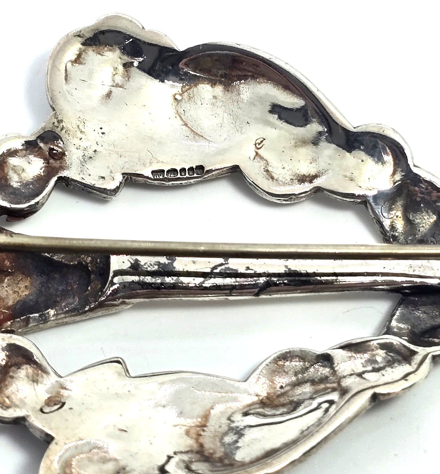 Vintage Large Scottish Nordic double gryphon HJ sterling silver kilt pin brooch