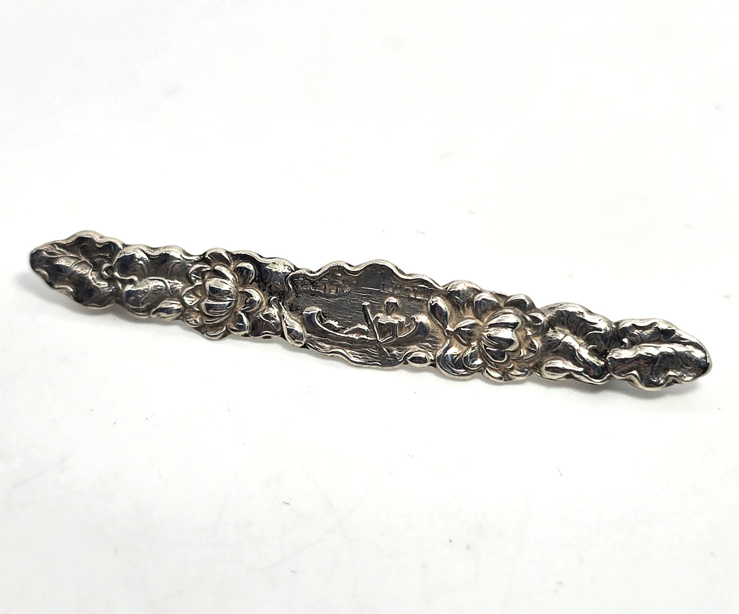 WHSCO Rowing lily pad Victorian antique sterling silver top bar pin brooch