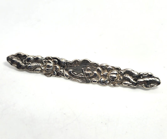 WHSCO Rowing lily pad Victorian antique sterling silver top bar pin brooch