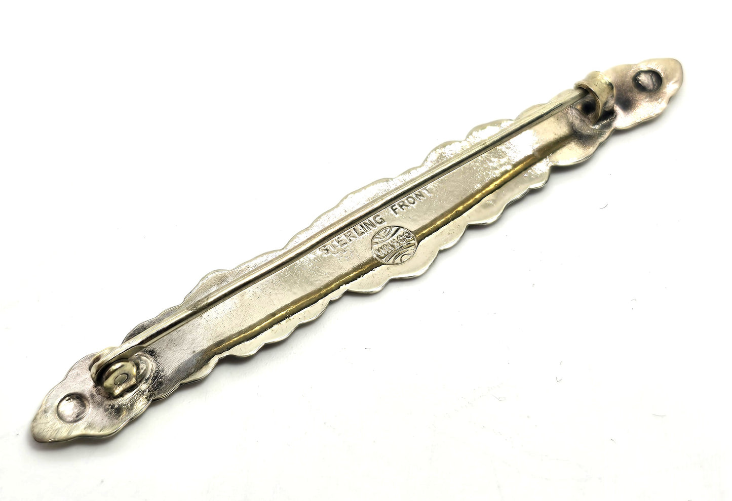 WHSCO Rowing lily pad Victorian antique sterling silver top bar pin brooch