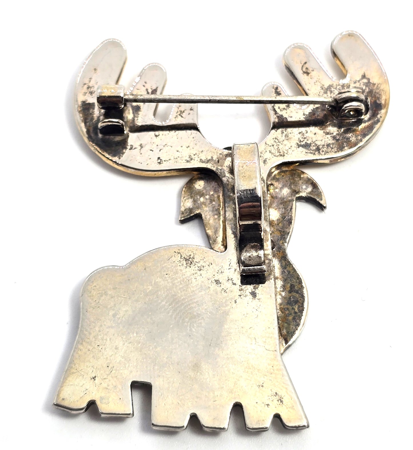 Moose Winter Christmas Holiday vintage two toned silver plated pendant brooch