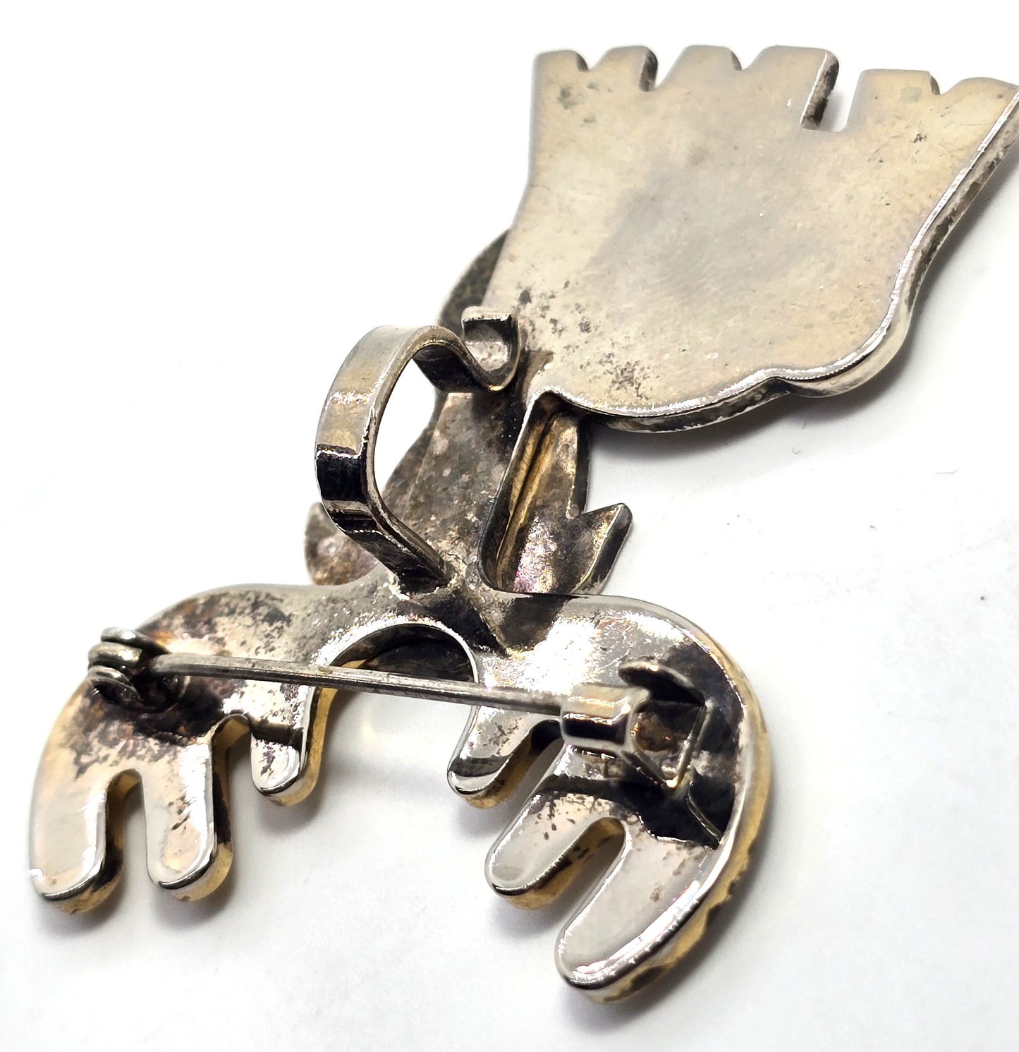 Moose Winter Christmas Holiday vintage two toned silver plated pendant brooch