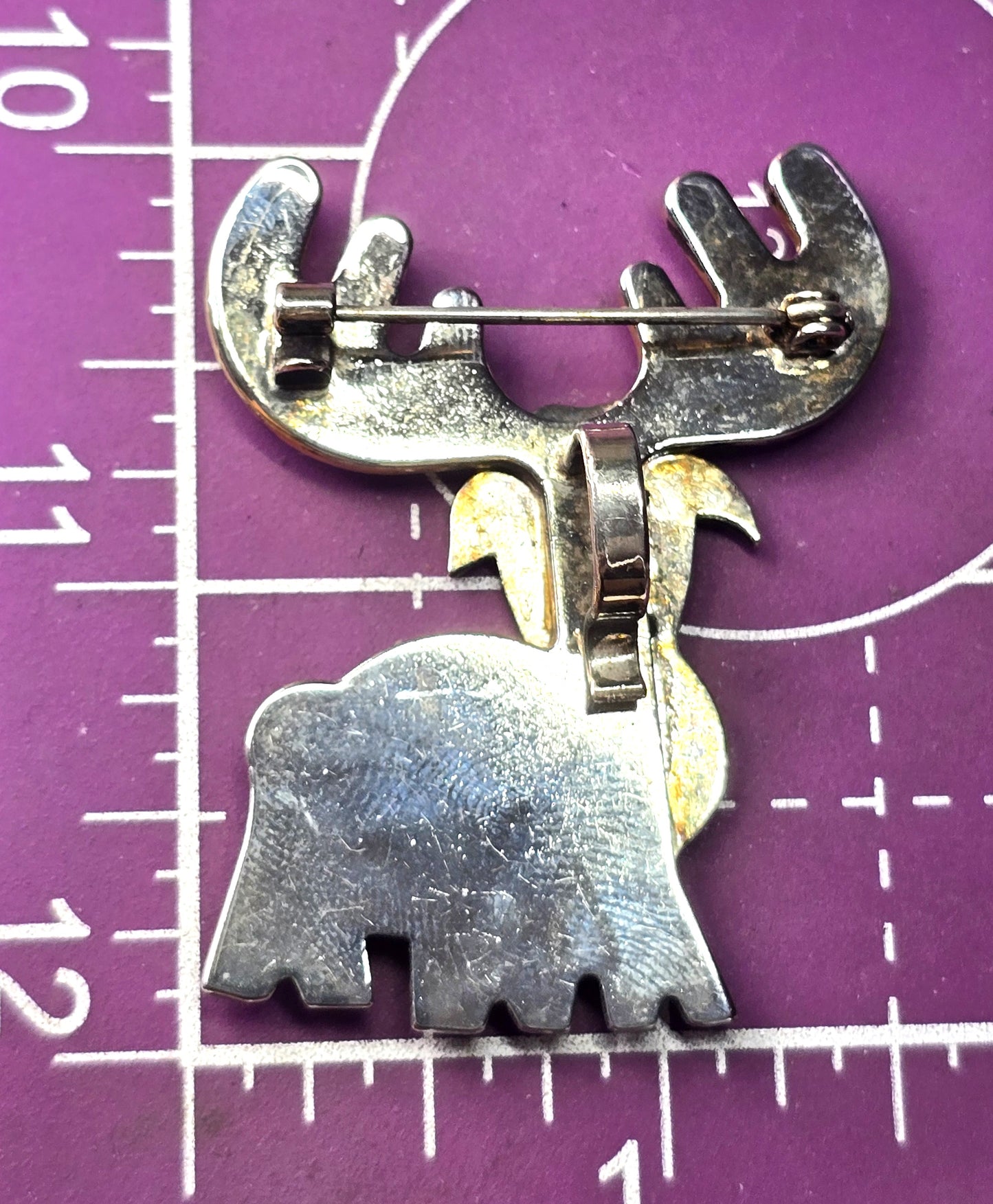 Moose Winter Christmas Holiday vintage two toned silver plated pendant brooch