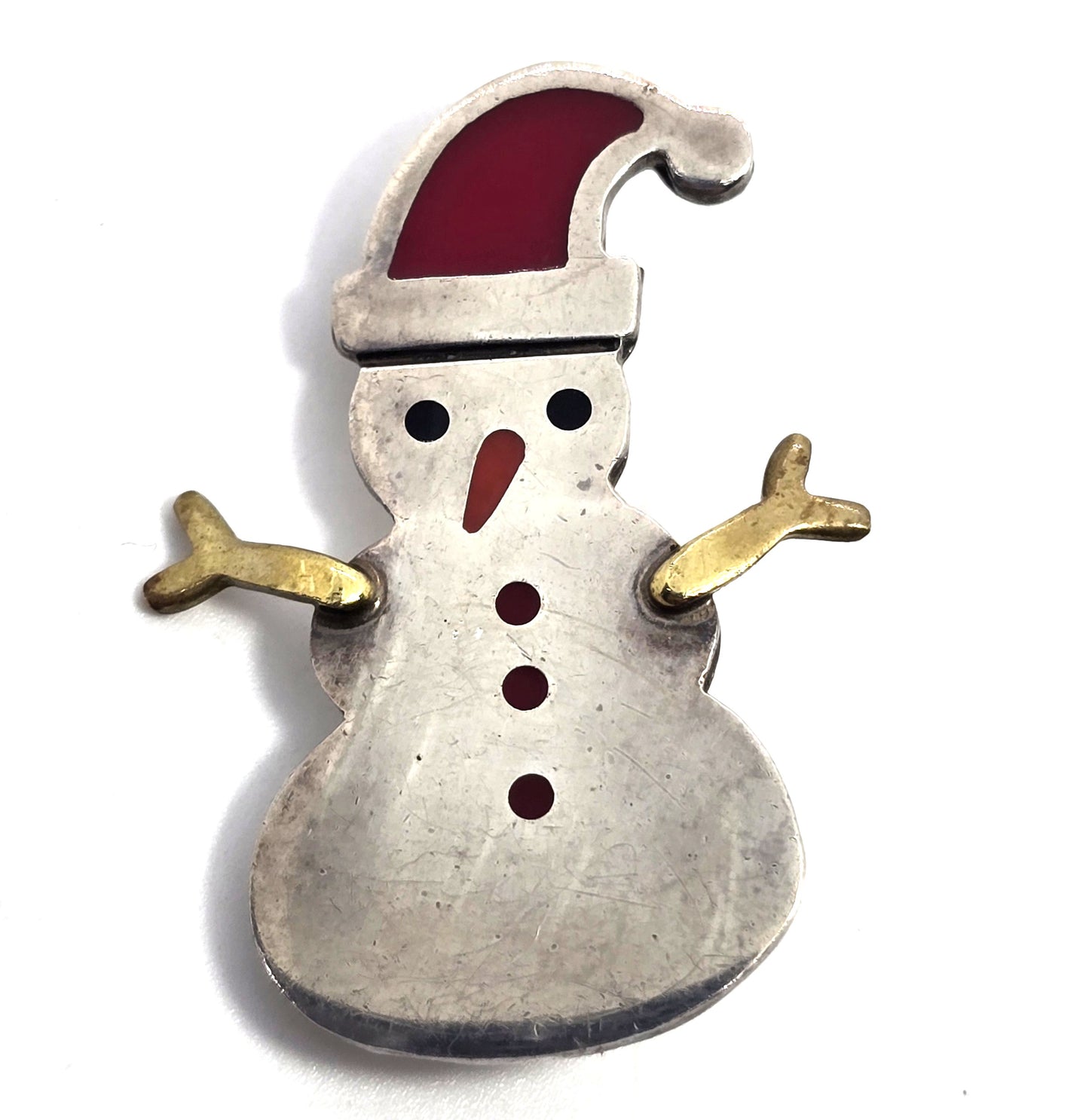 Ann & Jane Harvey Sterling Silver Mexican vintage Enamel Snowman Pin Brooch