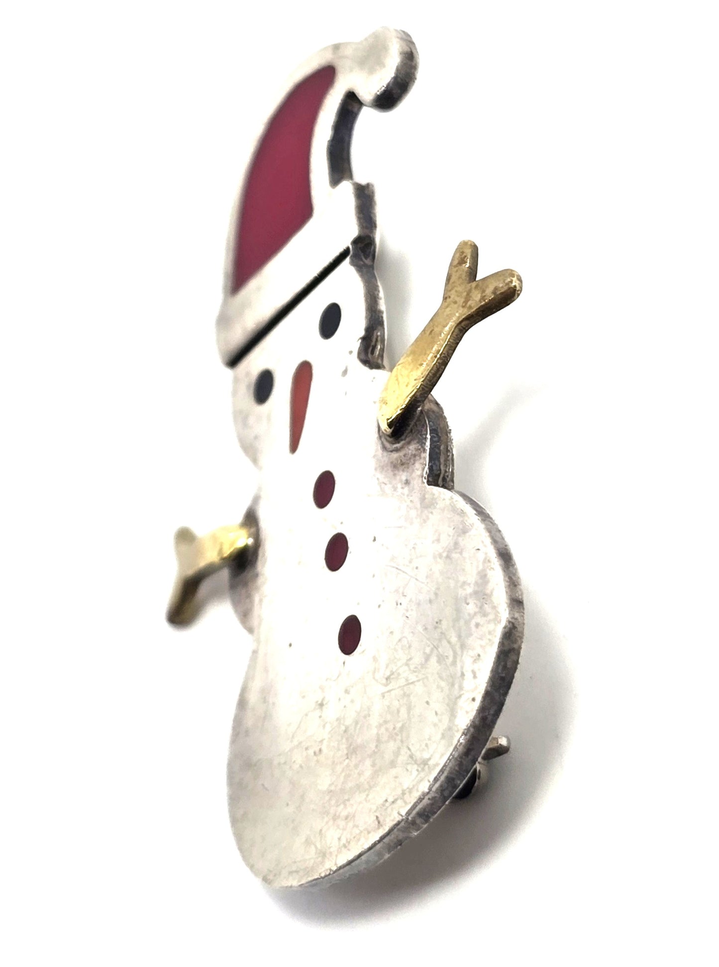 Ann & Jane Harvey Sterling Silver Mexican vintage Enamel Snowman Pin Brooch