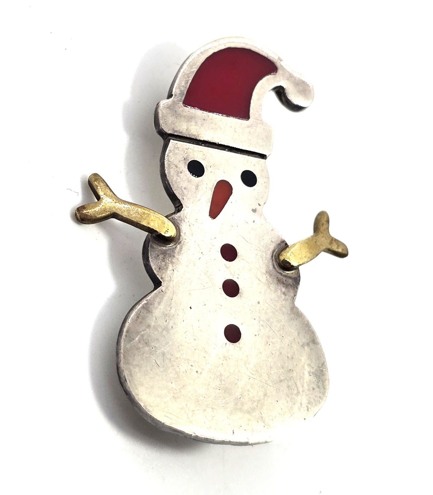 Ann & Jane Harvey Sterling Silver Mexican vintage Enamel Snowman Pin Brooch