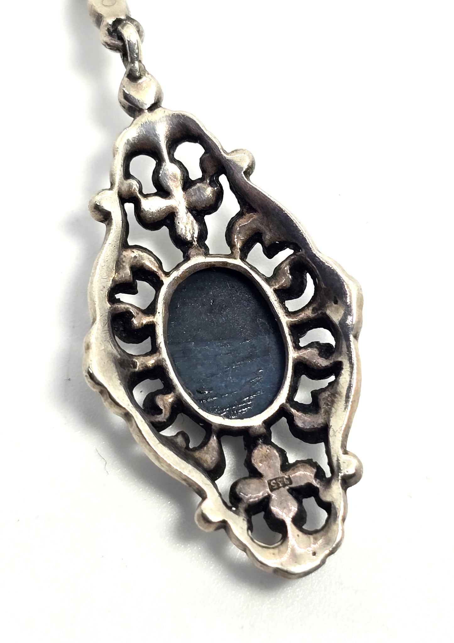 Art Nouveau Lily fob antique sterling silver fob brooch marcasite green stone drop