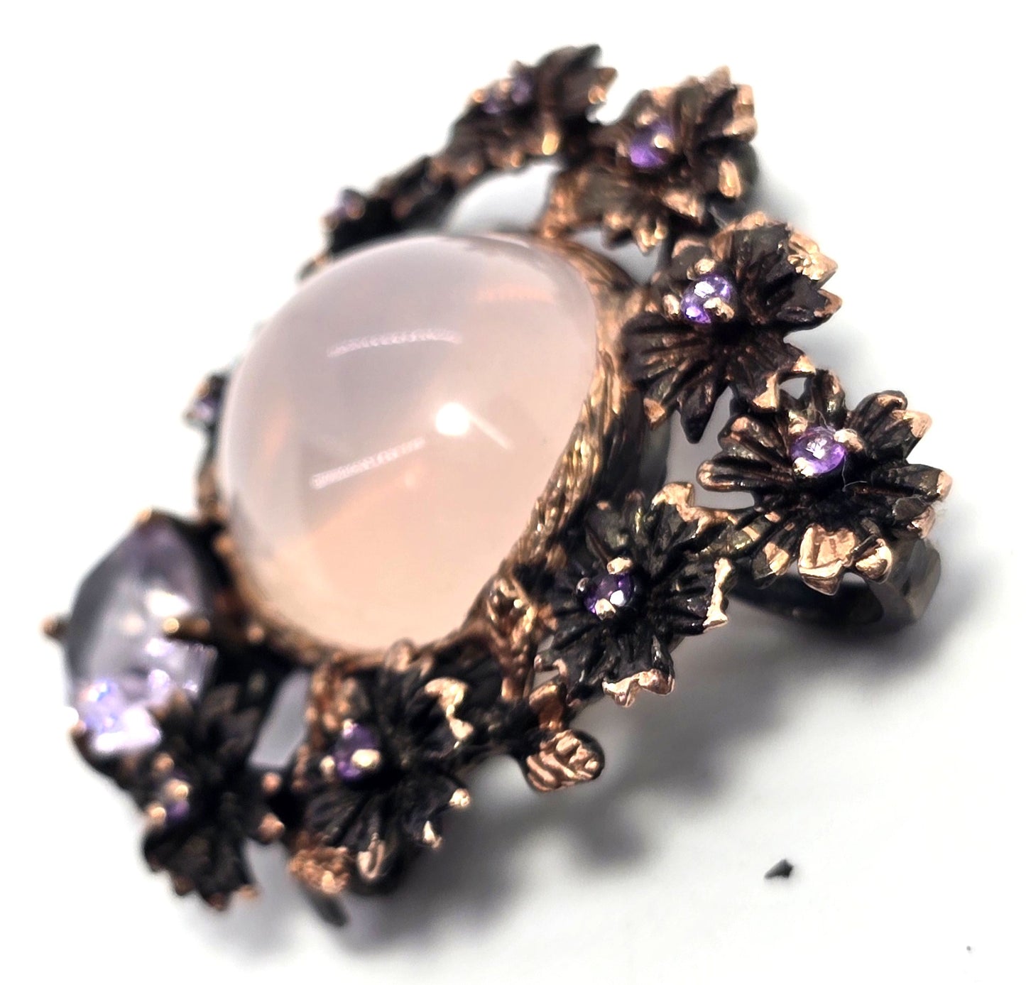 Rose Quartz Amethyst and Tanzanite gold over sterling silver pendant brooch