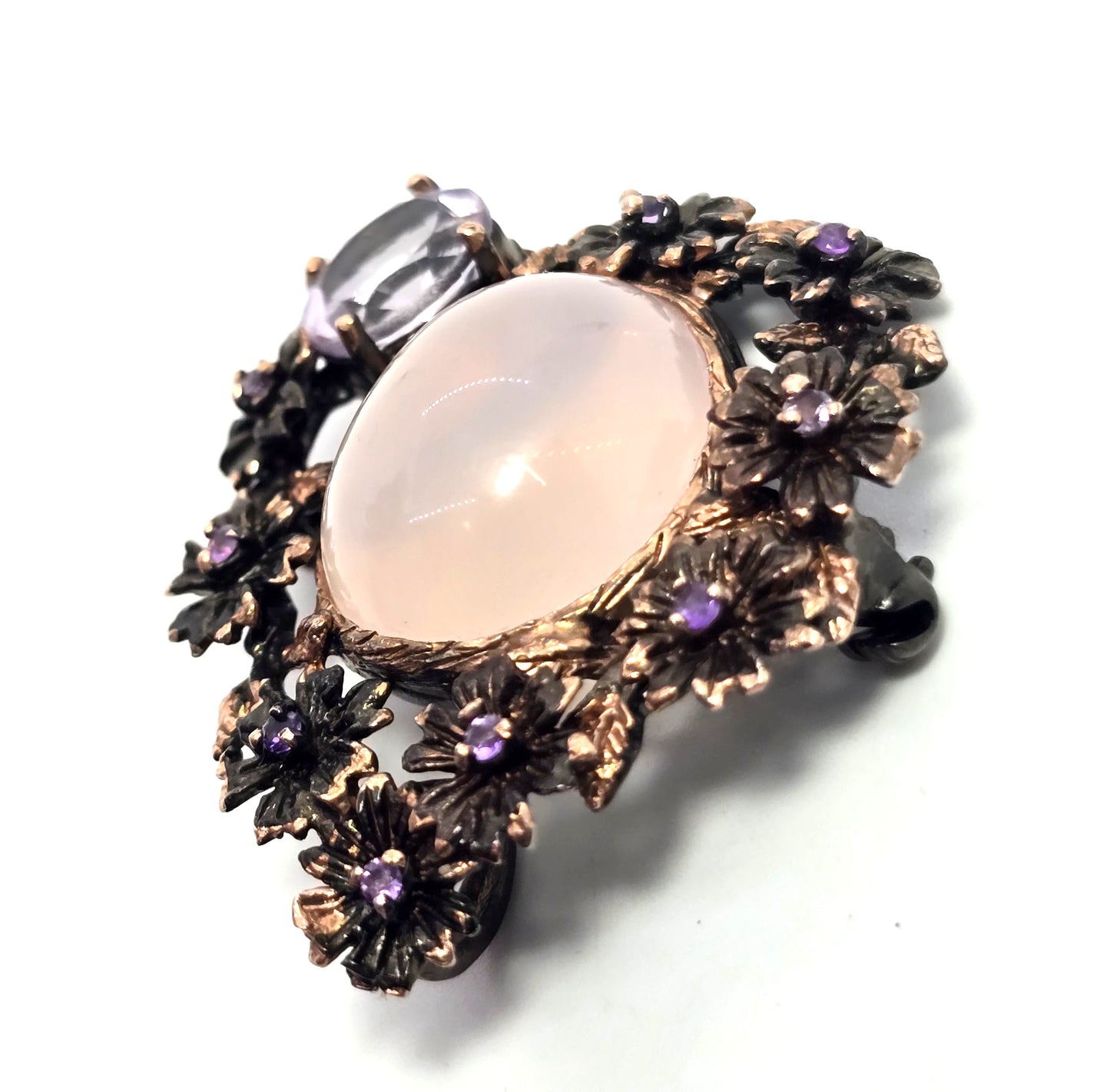 Rose Quartz Amethyst and Tanzanite gold over sterling silver pendant brooch