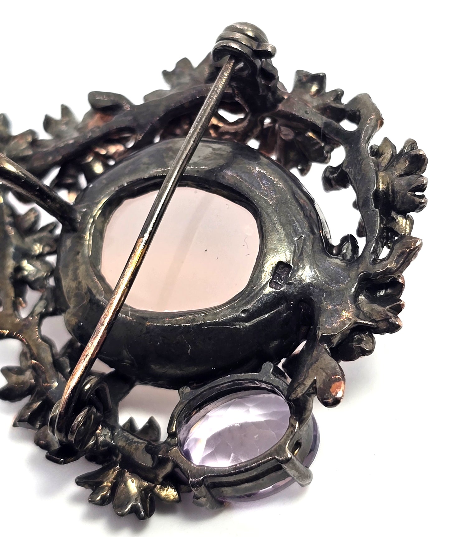 Rose Quartz Amethyst and Tanzanite gold over sterling silver pendant brooch