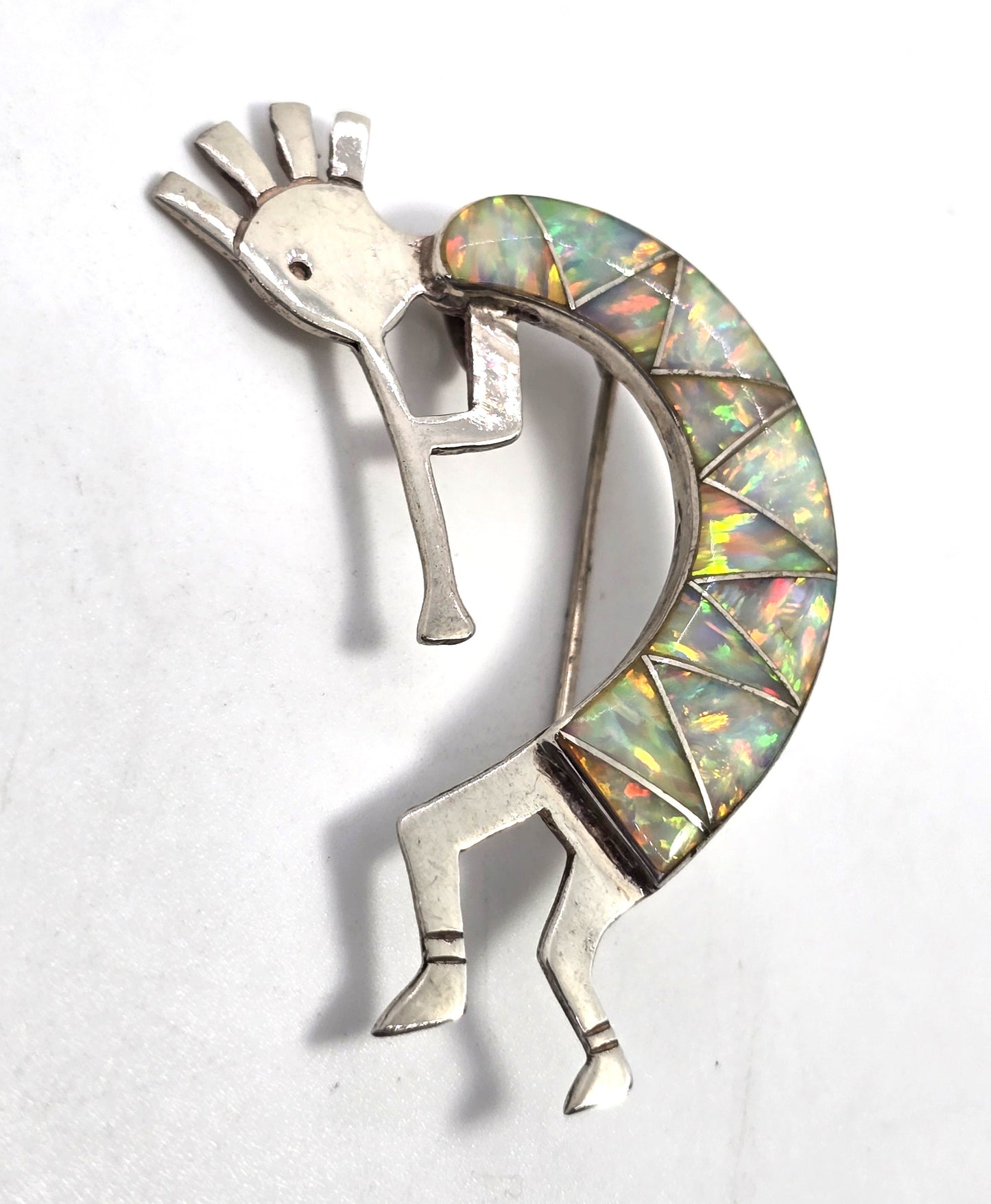 Steve Francisco Navajo Kokopelli Vintage Sterling Silver fire opal pendant brooch