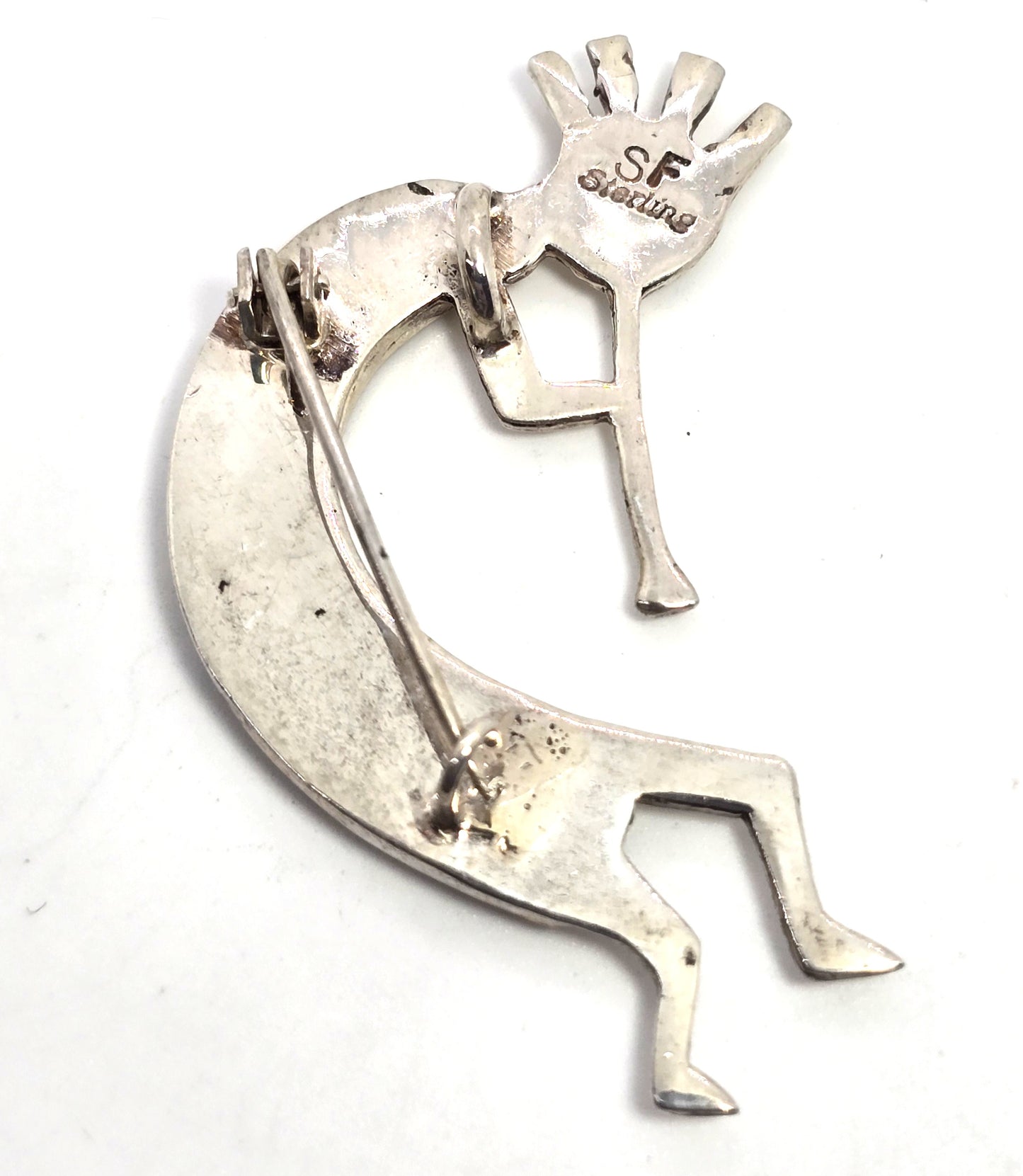 Steve Francisco Navajo Kokopelli Vintage Sterling Silver fire opal pendant brooch