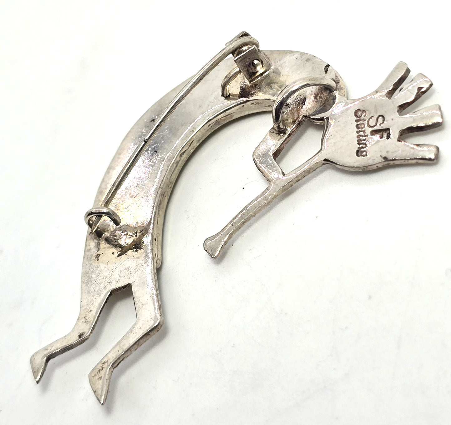 Steve Francisco Navajo Kokopelli Vintage Sterling Silver fire opal pendant brooch