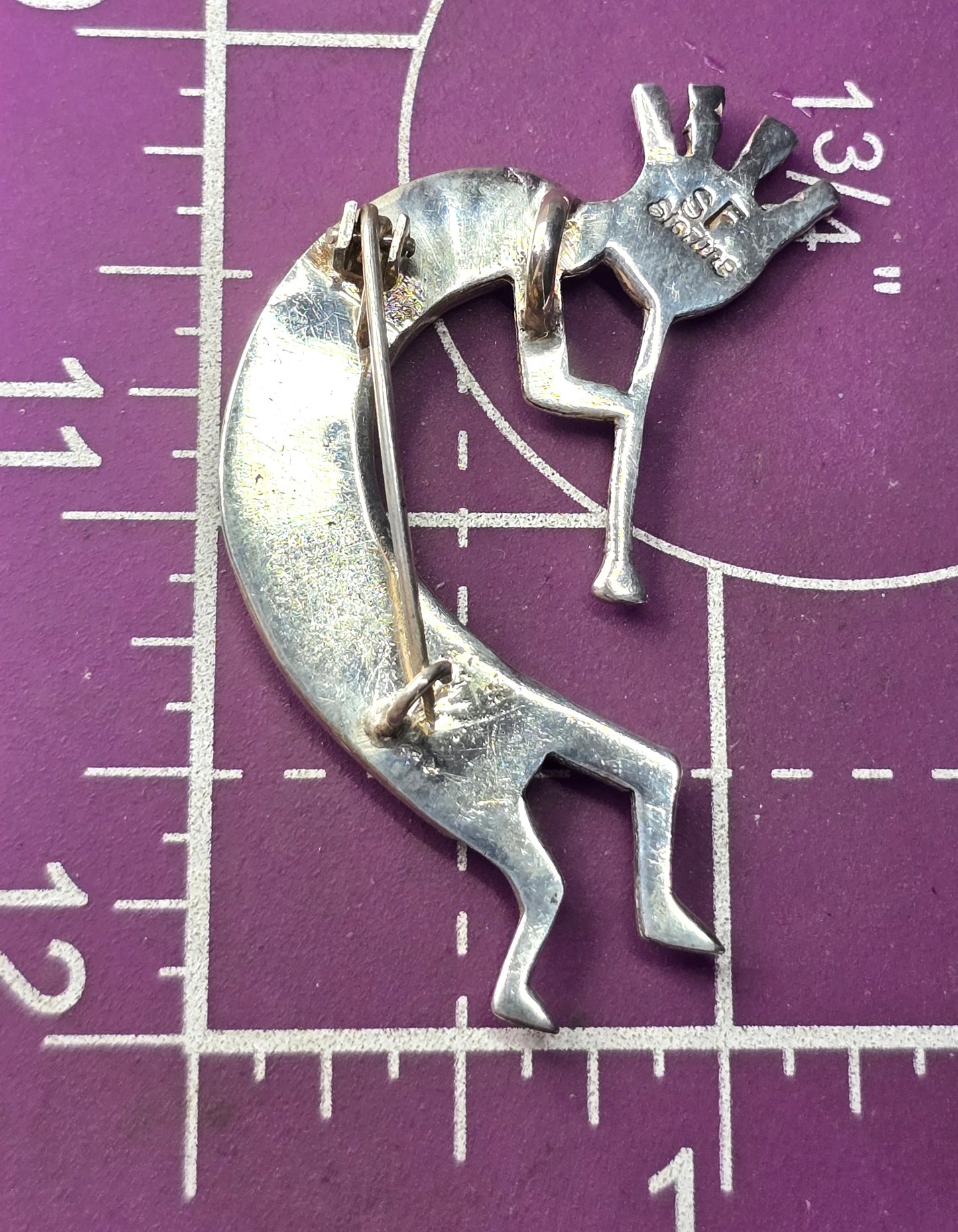 Steve Francisco Navajo Kokopelli Vintage Sterling Silver fire opal pendant brooch