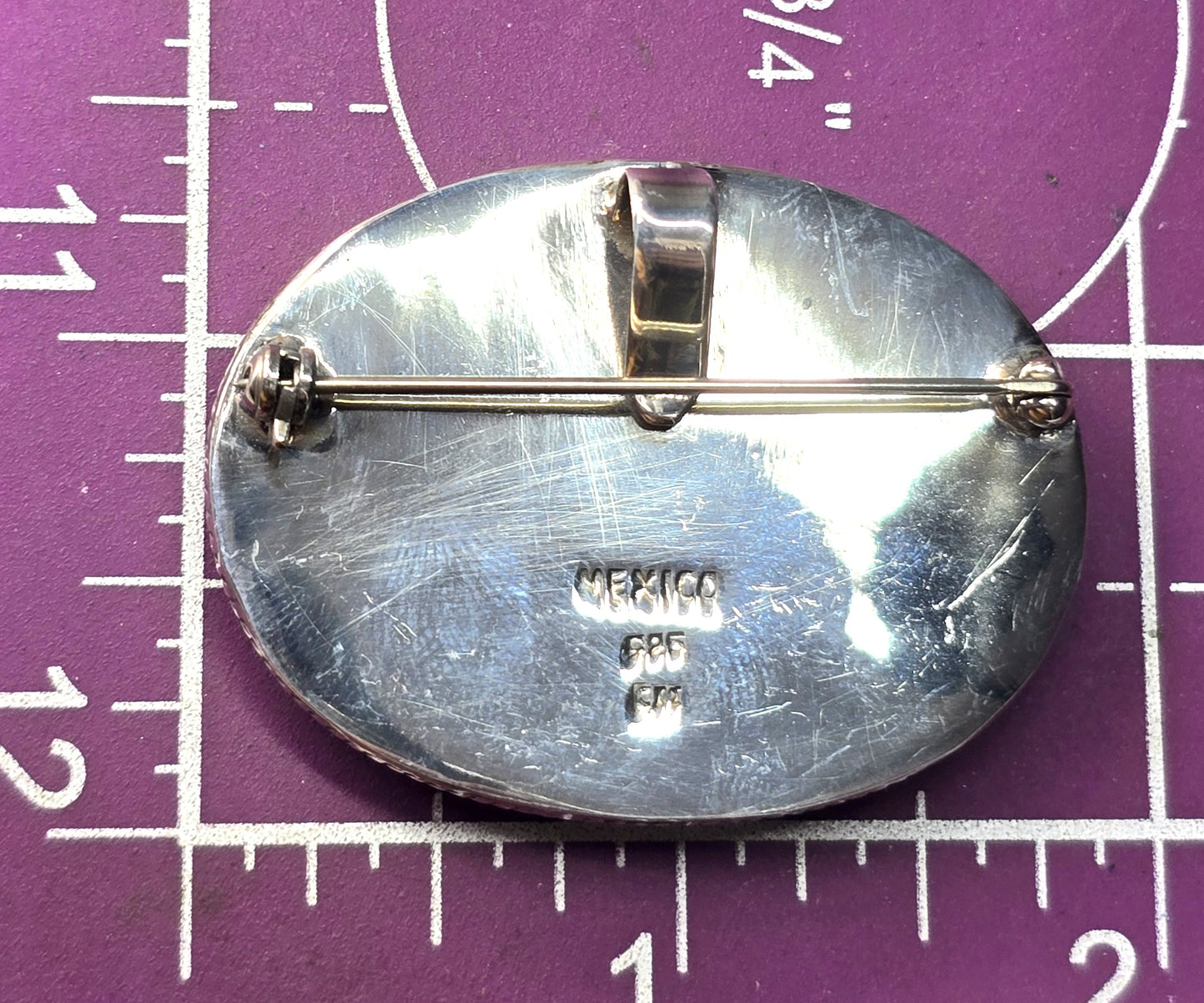 CII Taxco 925 Sterling Silver Malachite Onyx Turquoise Inlay Oval Pendant Brooch