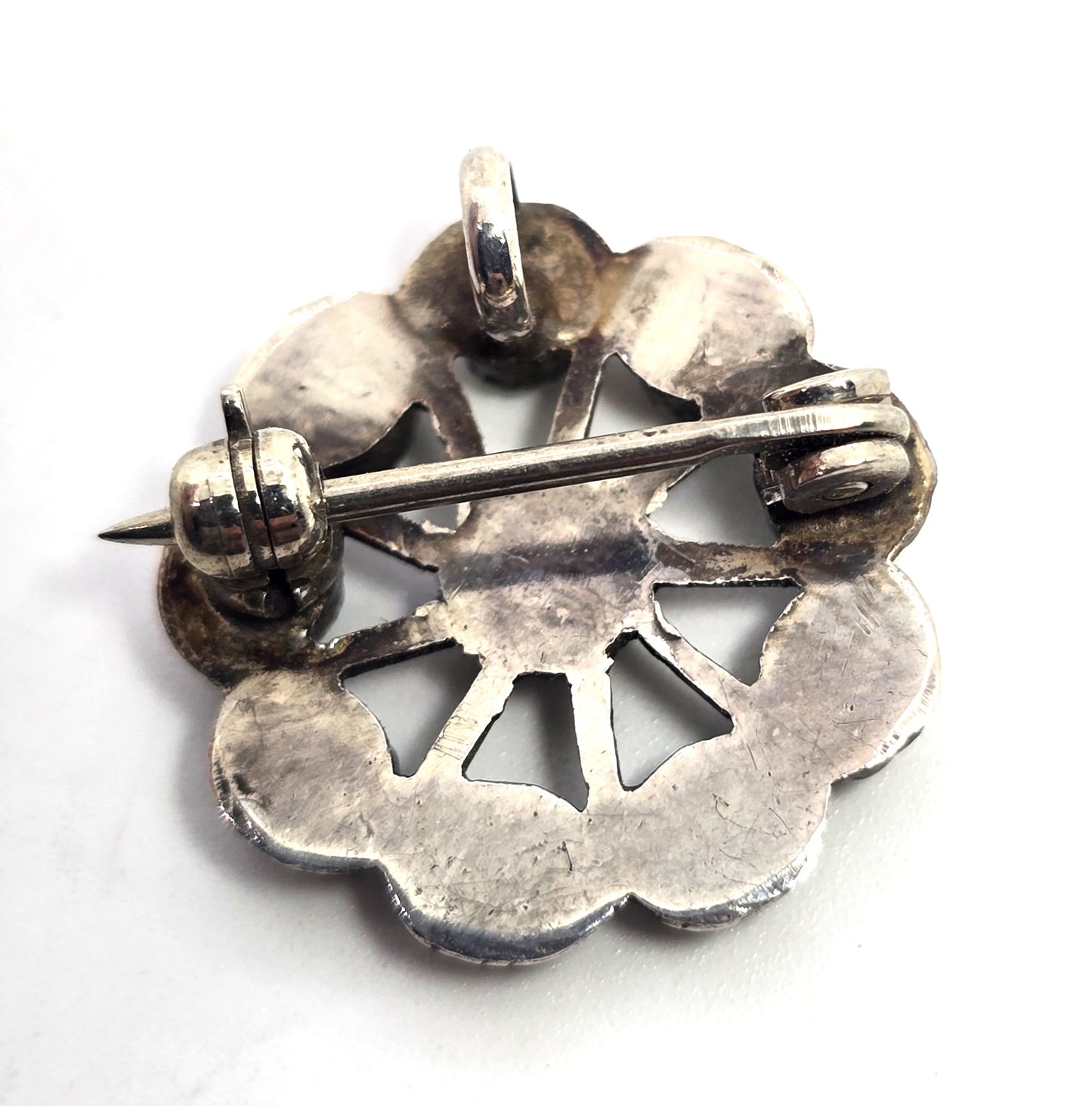 Zuni Snake Eyes petite point turquoise Native American Sterling Silver pendant brooch