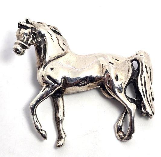 Horse Mexican handcrafted heavy vintage Sterling Silver signed brooch