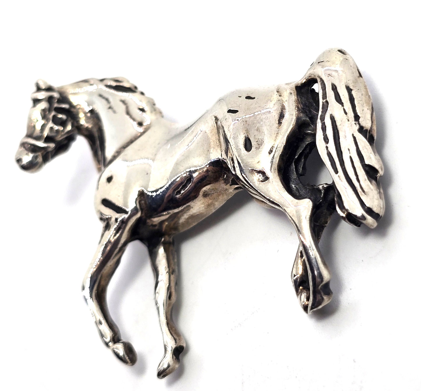 Horse Mexican handcrafted heavy vintage Sterling Silver signed brooch