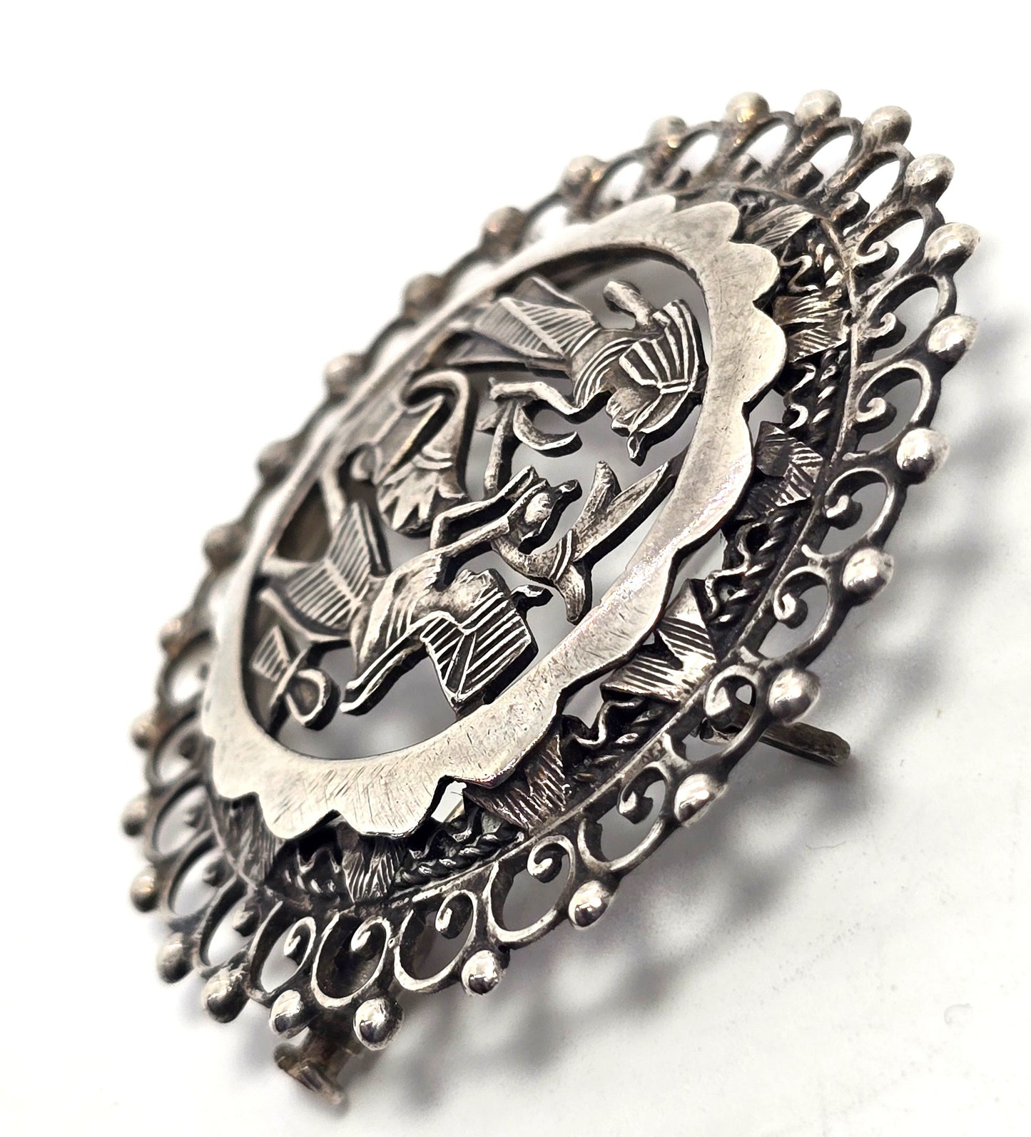 Egyptian Revival King Tut Pharoah large ankh antique sterling silver pendant brooch