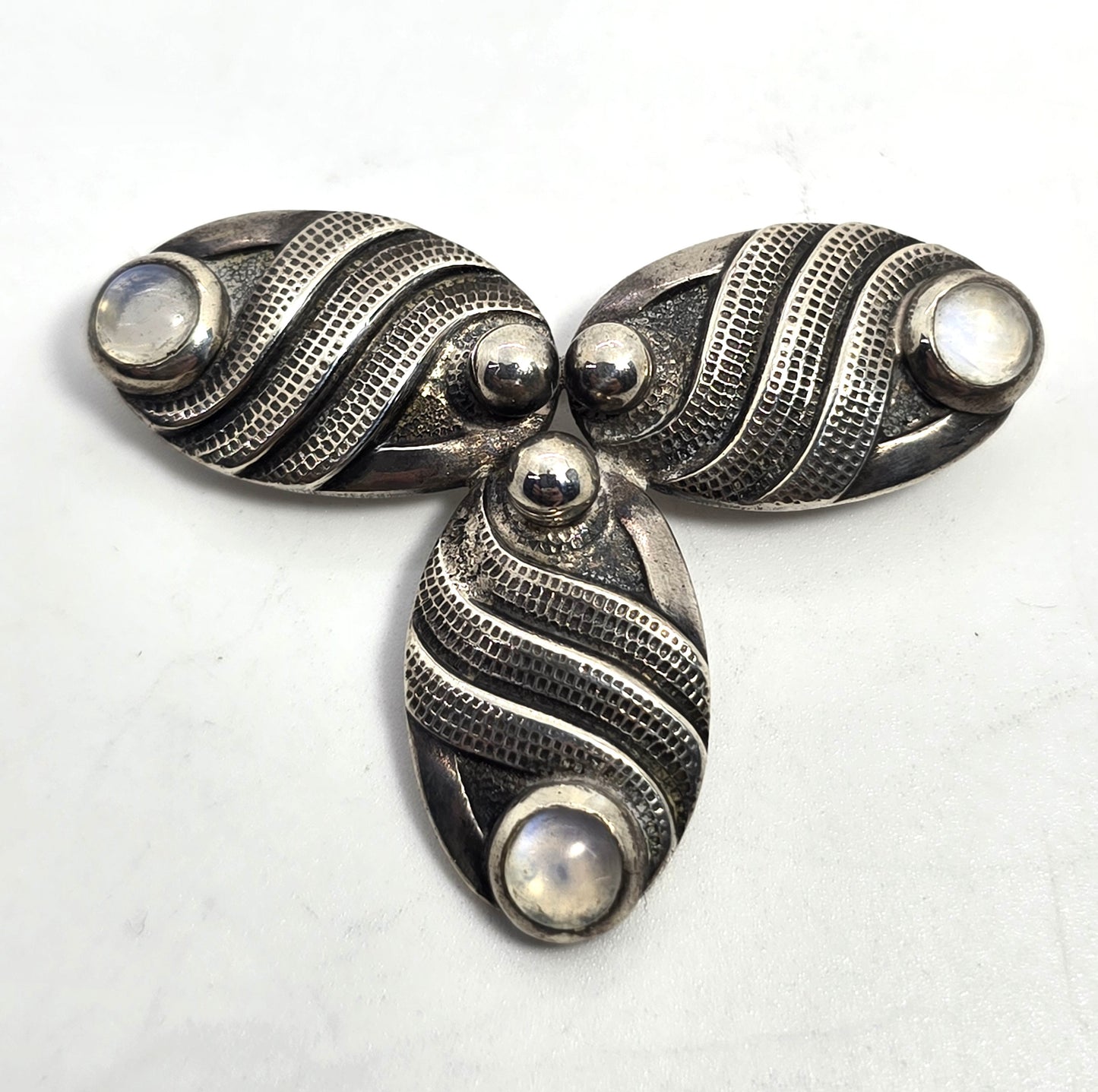 Carl Ruopoli Moonstone Art Deco Scandinavian mid century sterling silver brooch