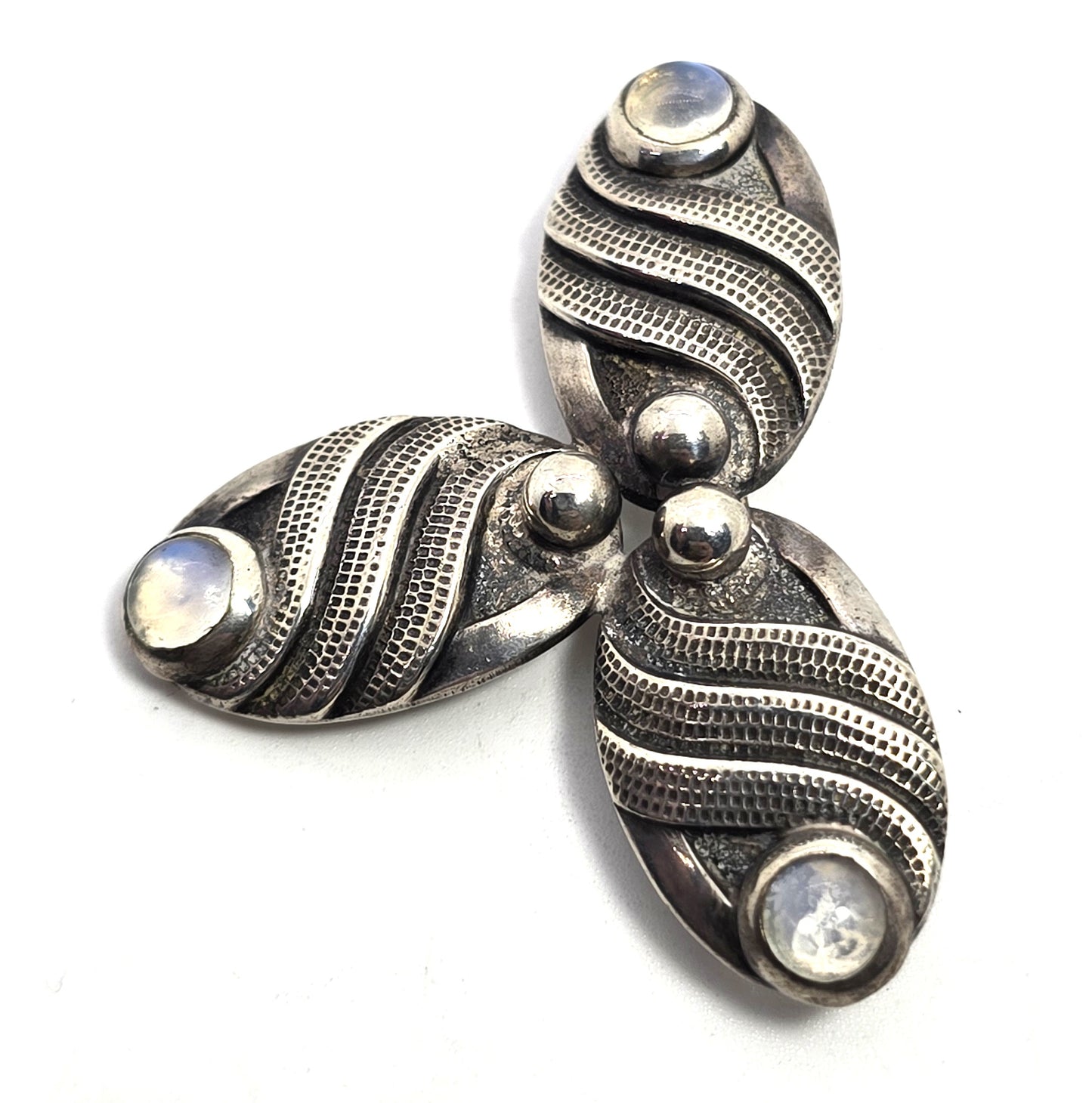 Carl Ruopoli Moonstone Art Deco Scandinavian mid century sterling silver brooch