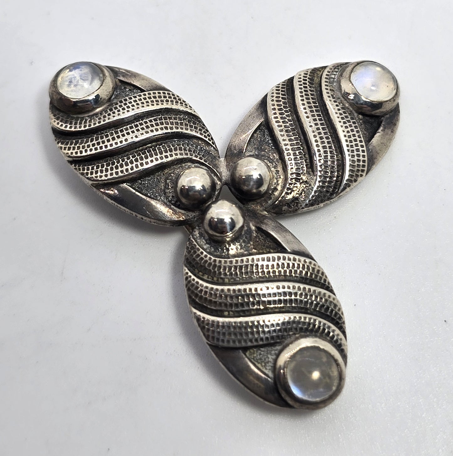 Carl Ruopoli Moonstone Art Deco Scandinavian mid century sterling silver brooch