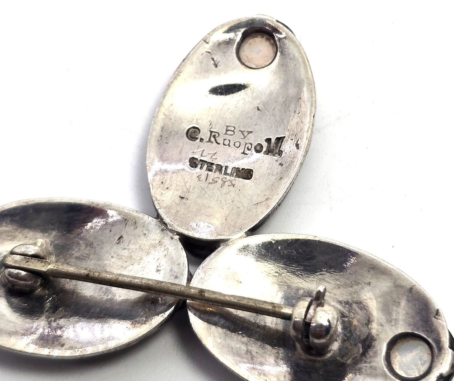 Carl Ruopoli Moonstone Art Deco Scandinavian mid century sterling silver brooch