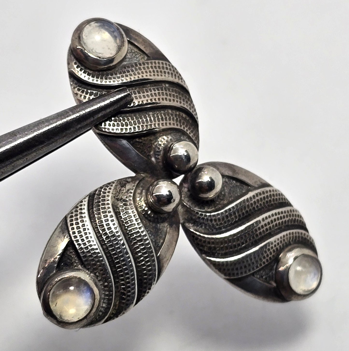 Carl Ruopoli Moonstone Art Deco Scandinavian mid century sterling silver brooch