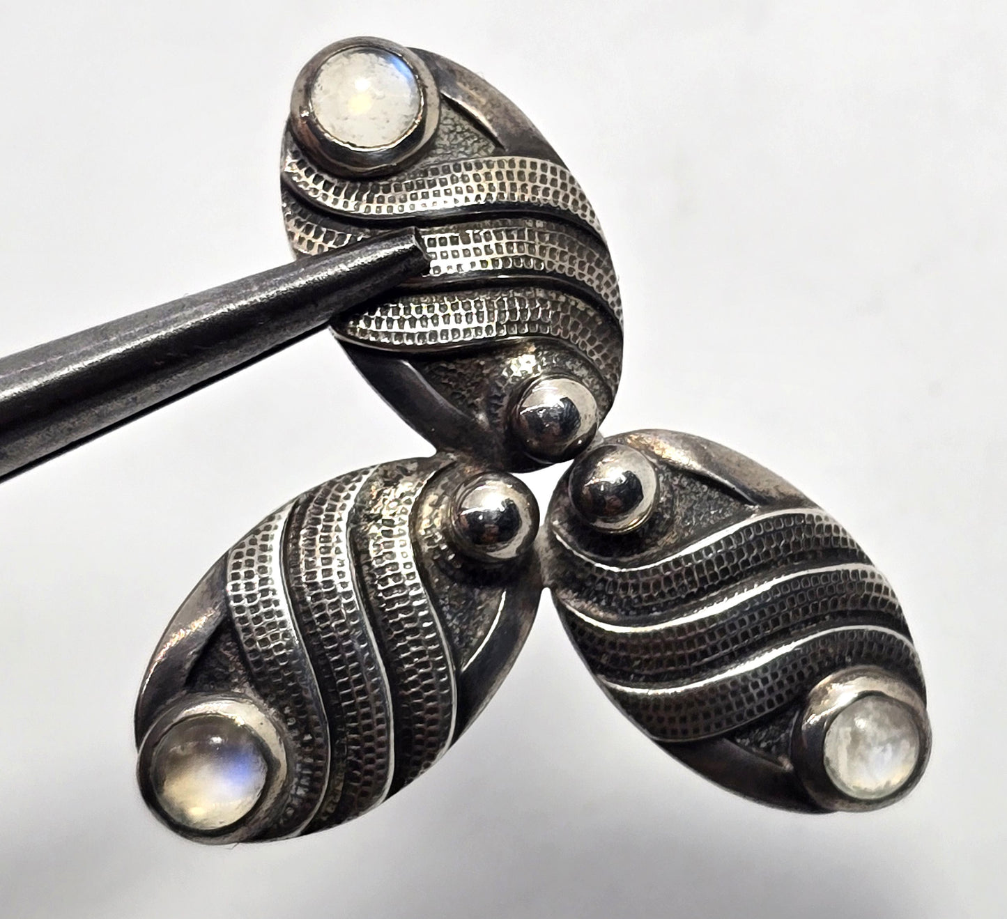 Carl Ruopoli Moonstone Art Deco Scandinavian mid century sterling silver brooch