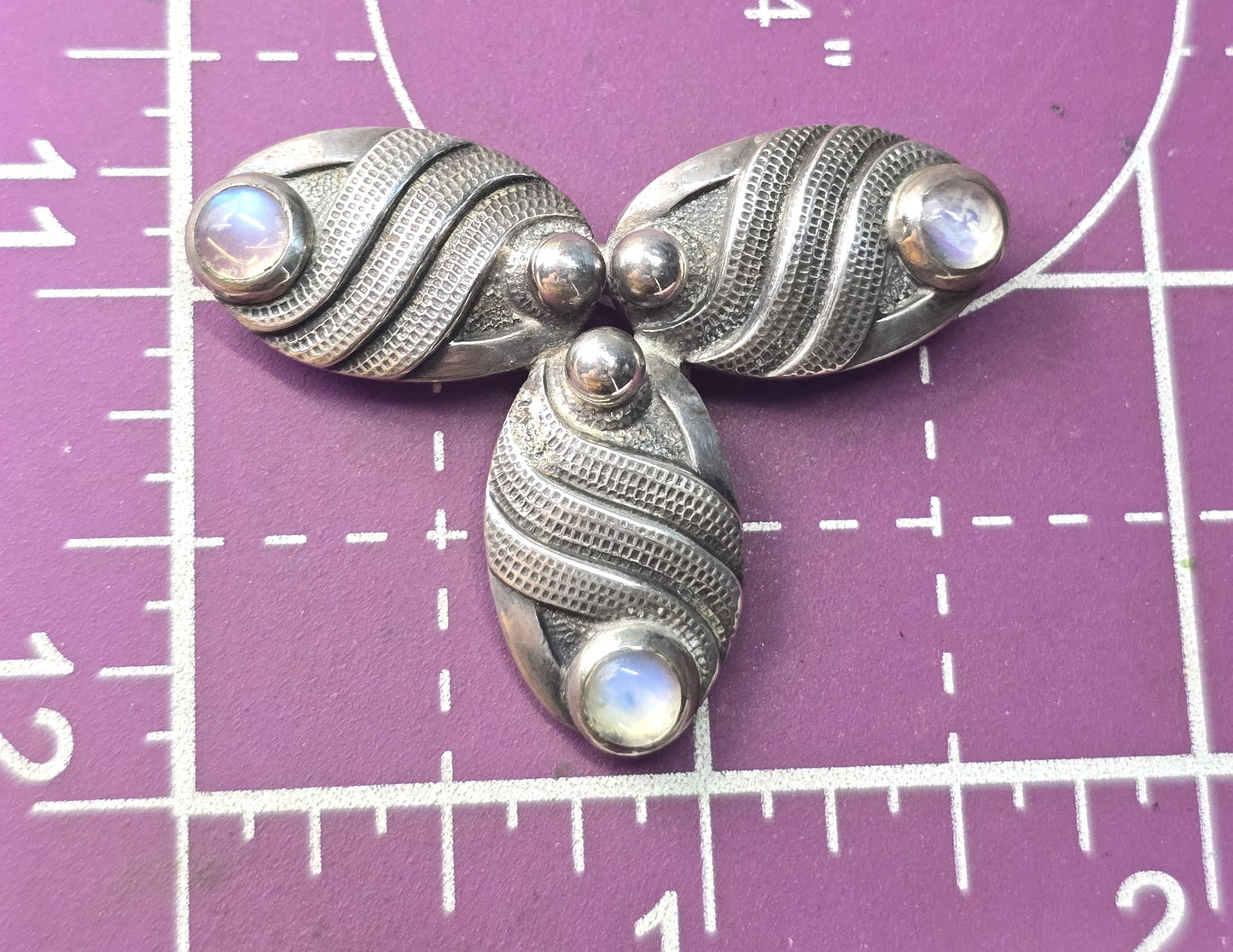 Carl Ruopoli Moonstone Art Deco Scandinavian mid century sterling silver brooch