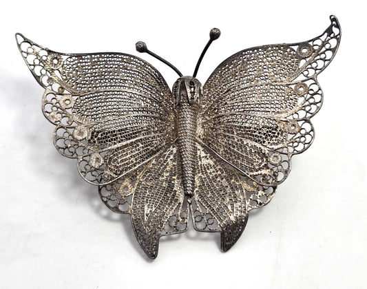 Spun silver large butterfly sterling silver vintage Brooch 925