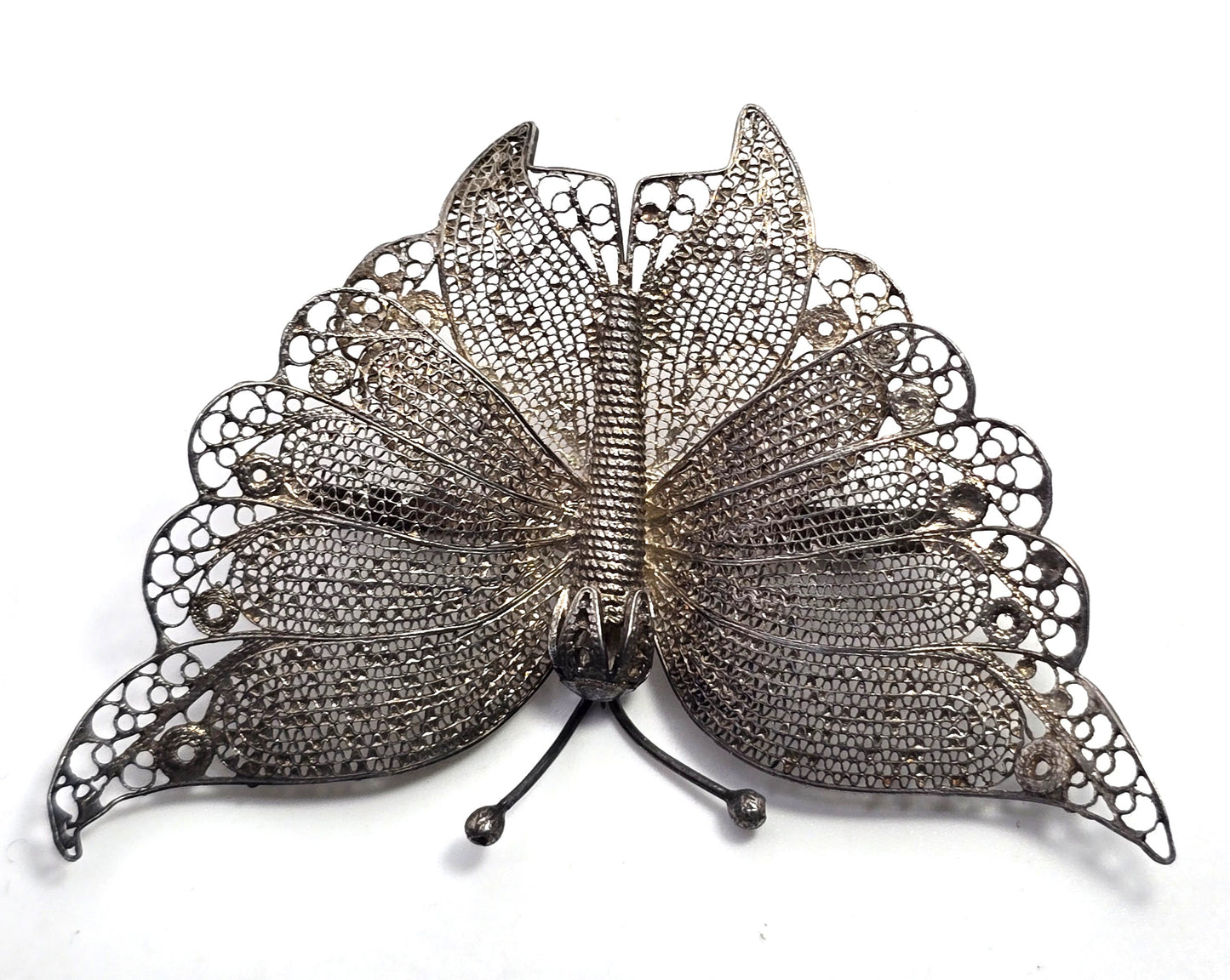 Spun silver large butterfly sterling silver vintage Brooch 925