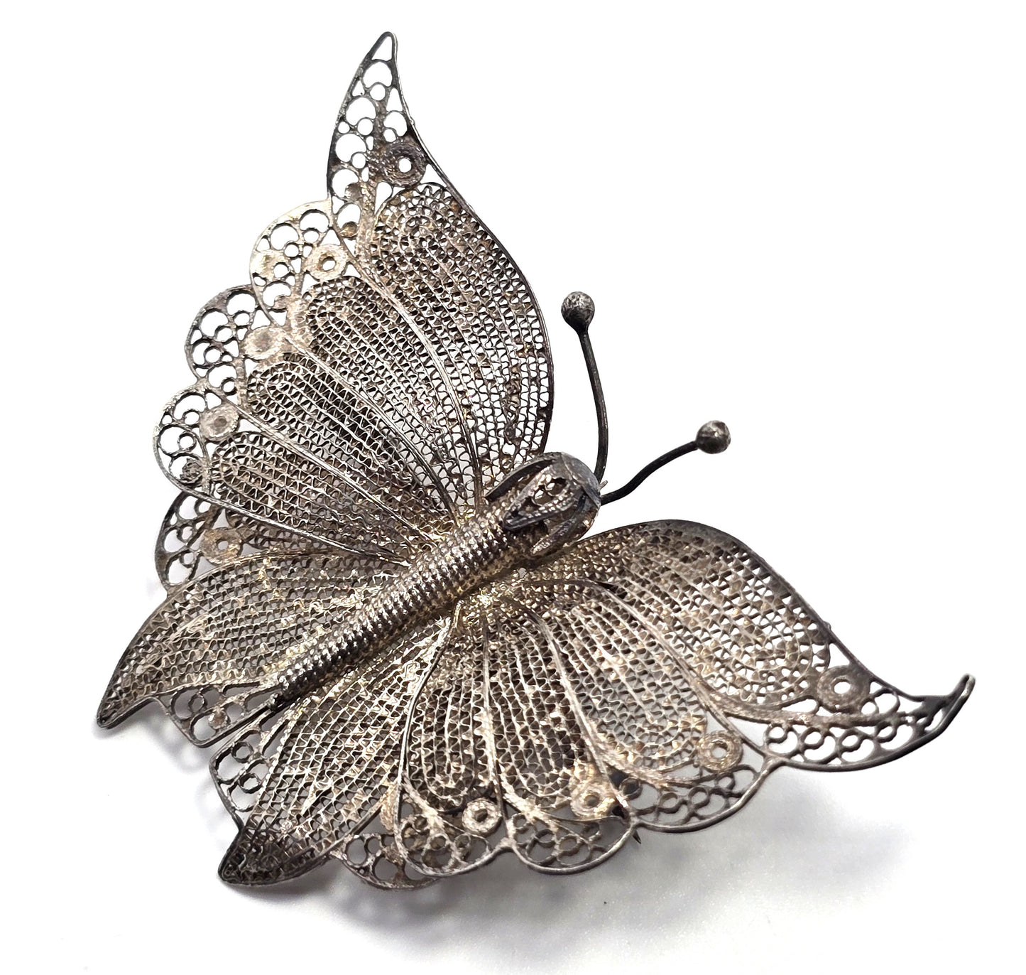 Spun silver large butterfly sterling silver vintage Brooch 925